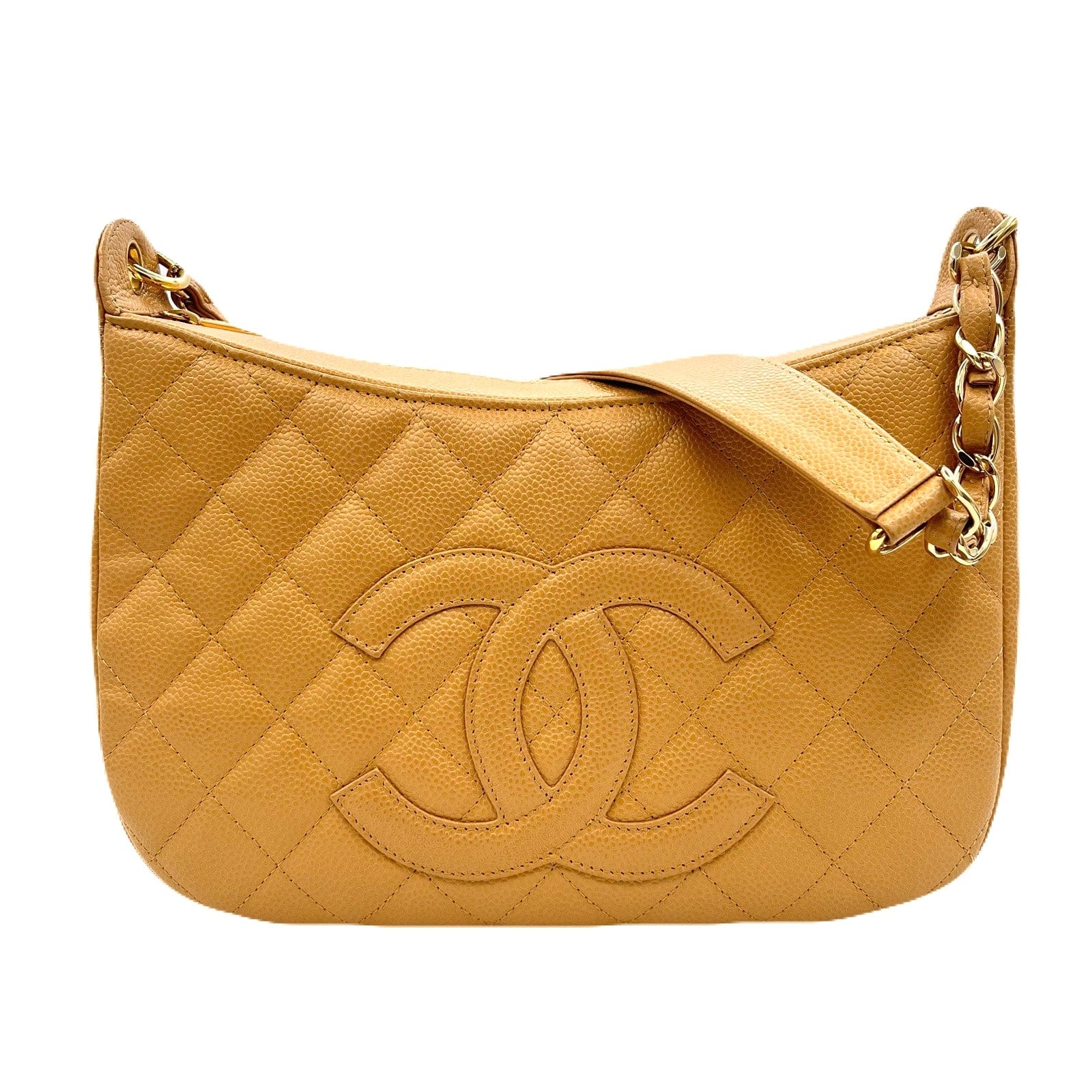 Chanel CHANEL VINTAGE HALF MOON ONE SHOULDER BAG BEIGE CAVIAR SKIN 90220654
