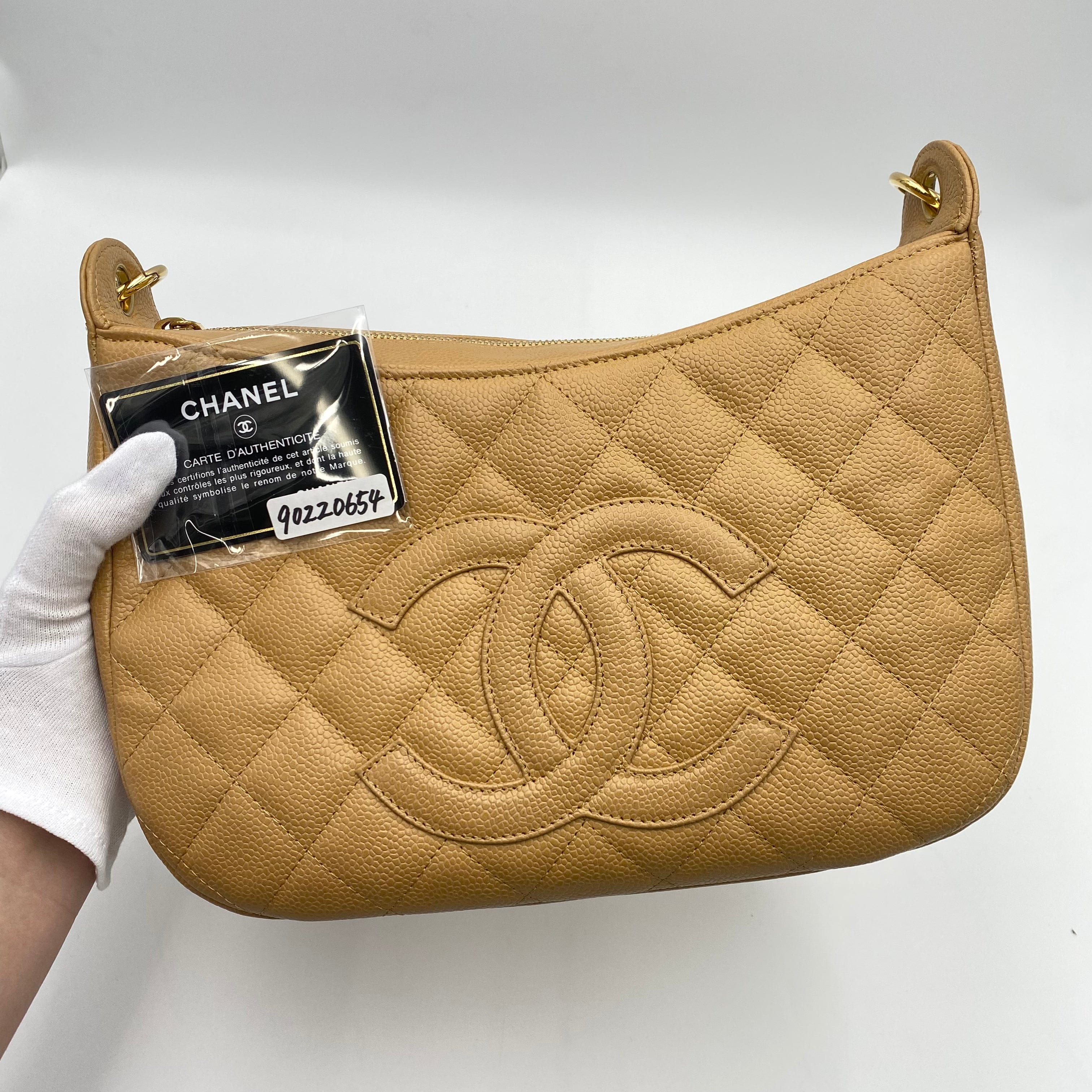Chanel CHANEL VINTAGE HALF MOON ONE SHOULDER BAG BEIGE CAVIAR SKIN 90220654