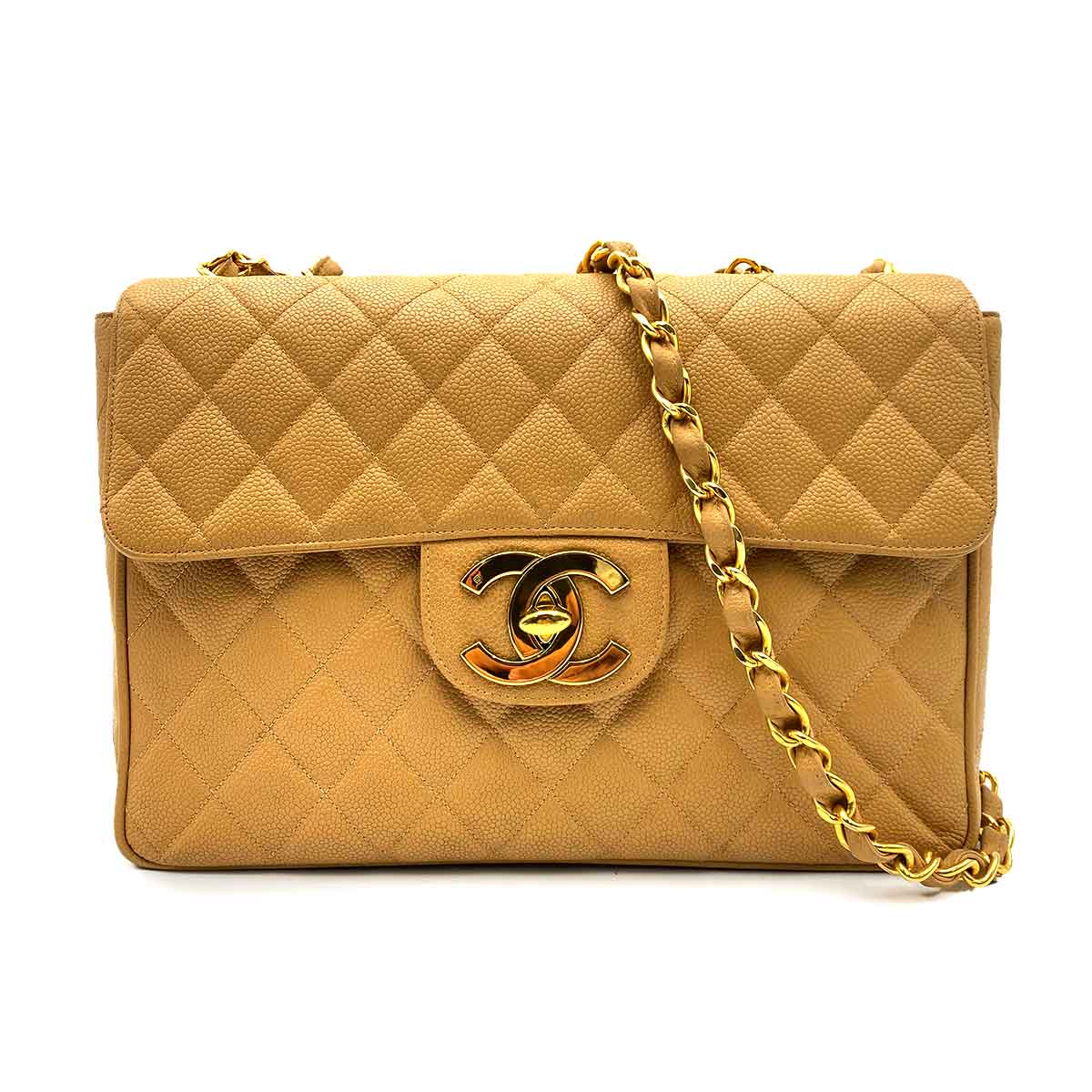 Chanel CHANEL VINTAGE JUMBO MATELASSE 30 CHAIN SHOULDER BAG BEIGE CAVIAR SKIN 90226486