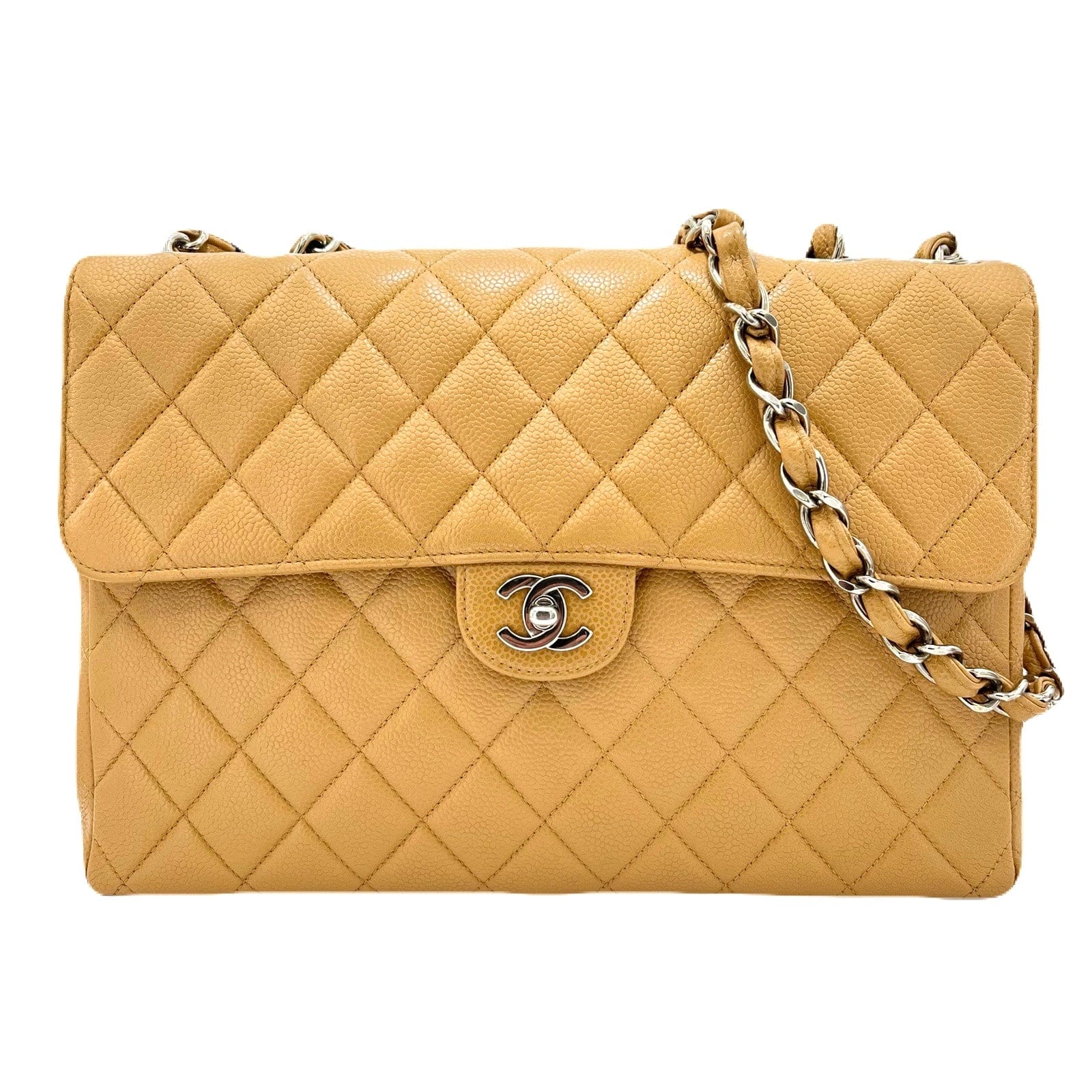 Chanel CHANEL VINTAGE JUMBO MATELASSE 30 CHAIN SHOULDER BAG BEIGE CAVIAR SKIN SHW 90215435