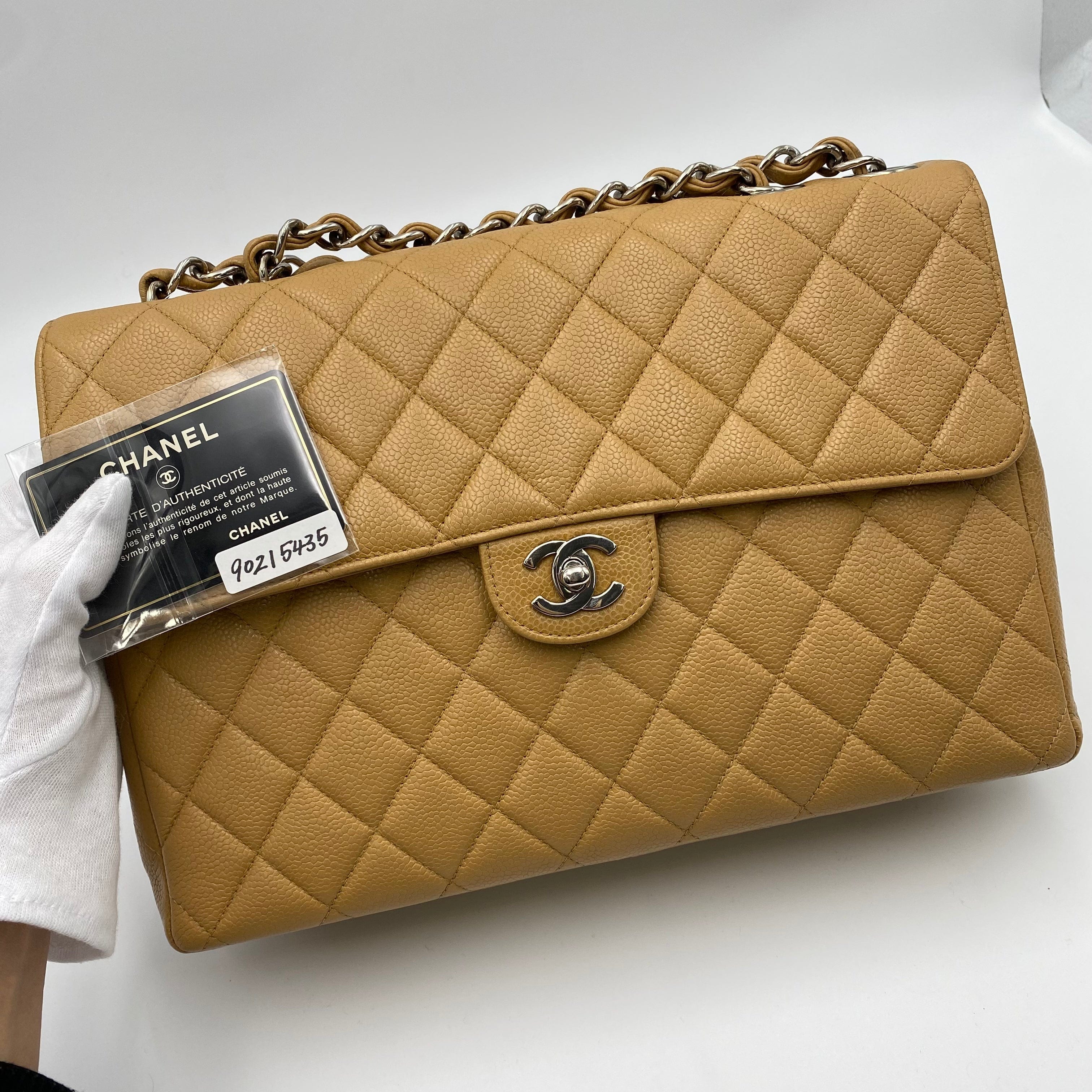 Chanel CHANEL VINTAGE JUMBO MATELASSE 30 CHAIN SHOULDER BAG BEIGE CAVIAR SKIN SHW 90215435