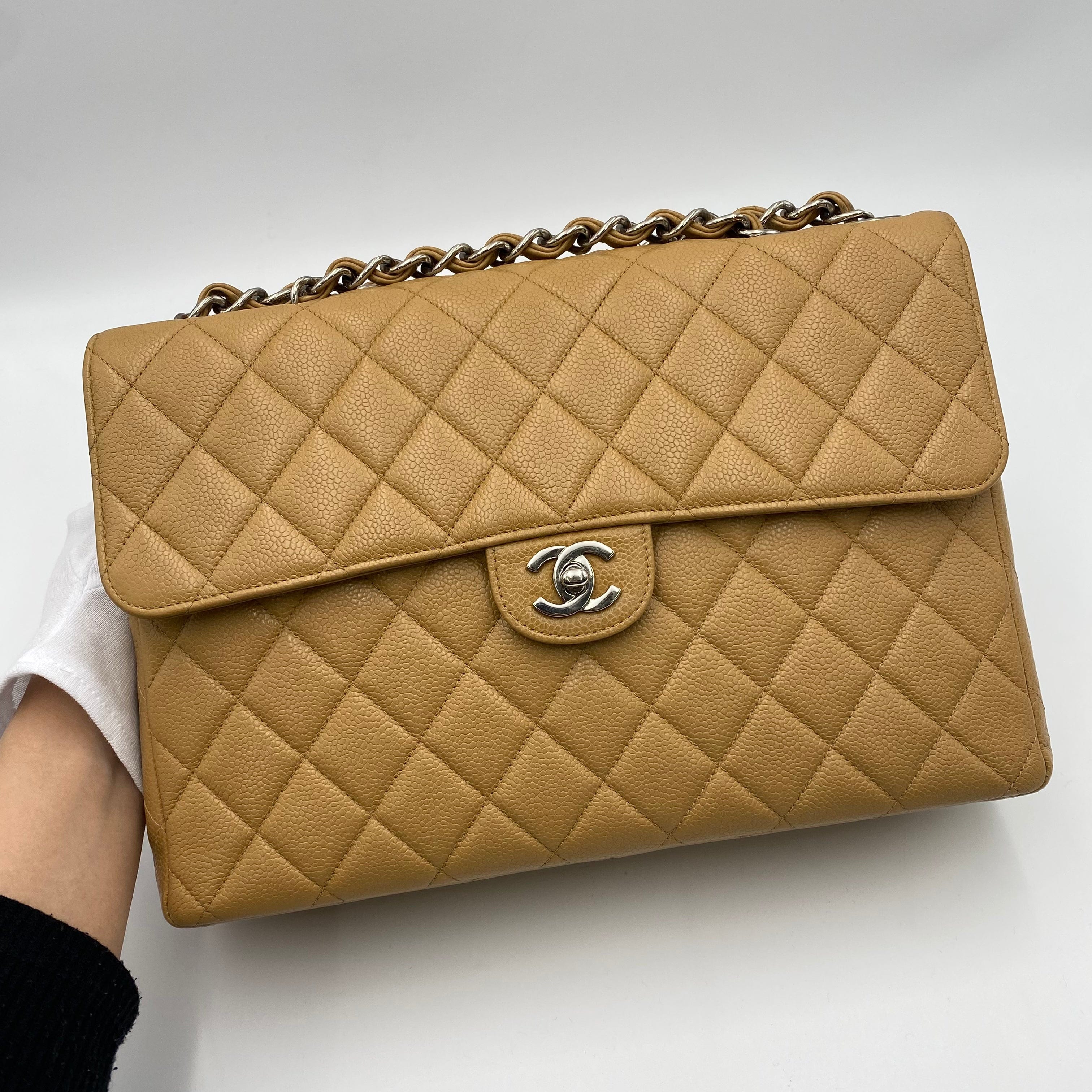 Chanel CHANEL VINTAGE JUMBO MATELASSE 30 CHAIN SHOULDER BAG BEIGE CAVIAR SKIN SHW 90215435