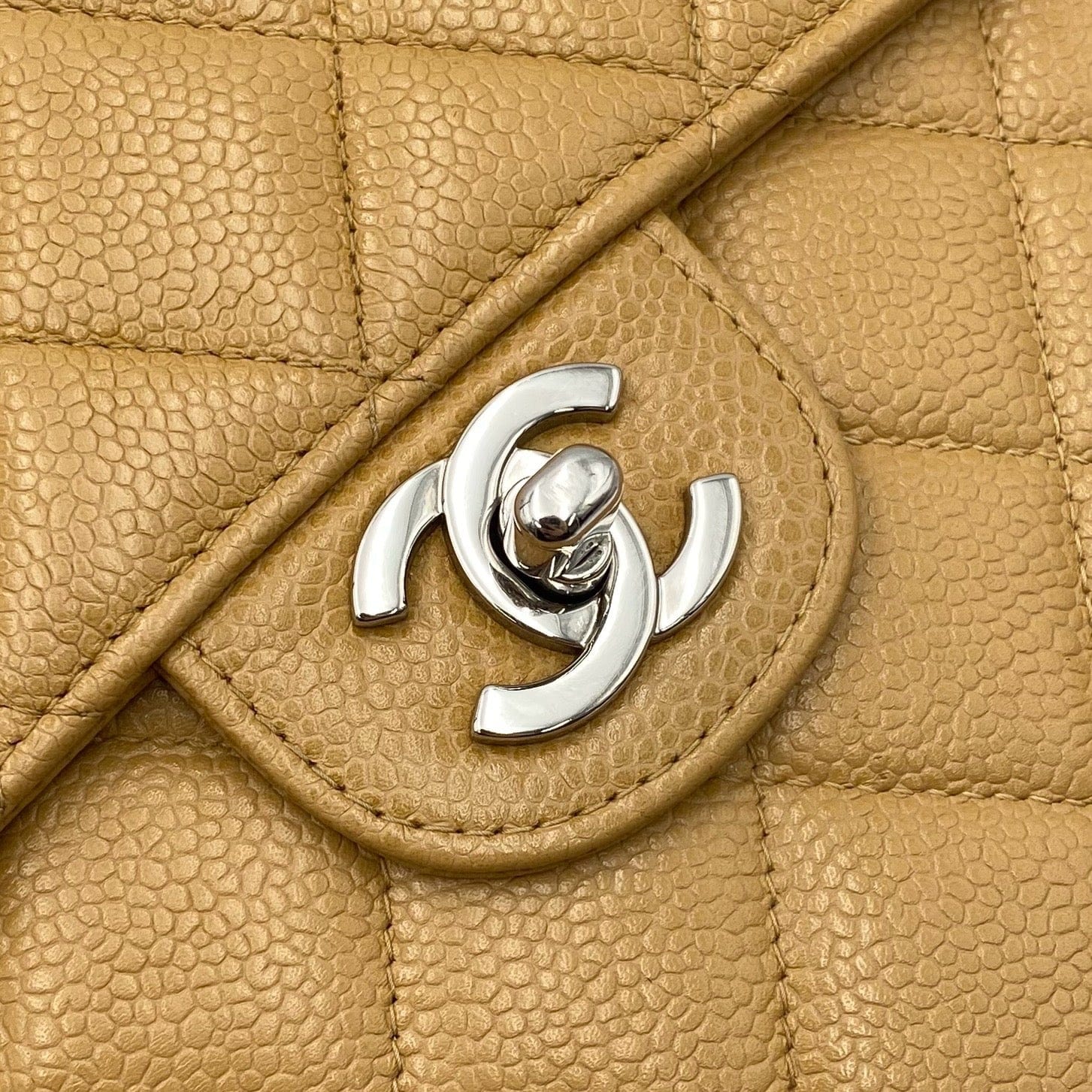 Chanel CHANEL VINTAGE JUMBO MATELASSE 30 CHAIN SHOULDER BAG BEIGE CAVIAR SKIN SHW 90215435