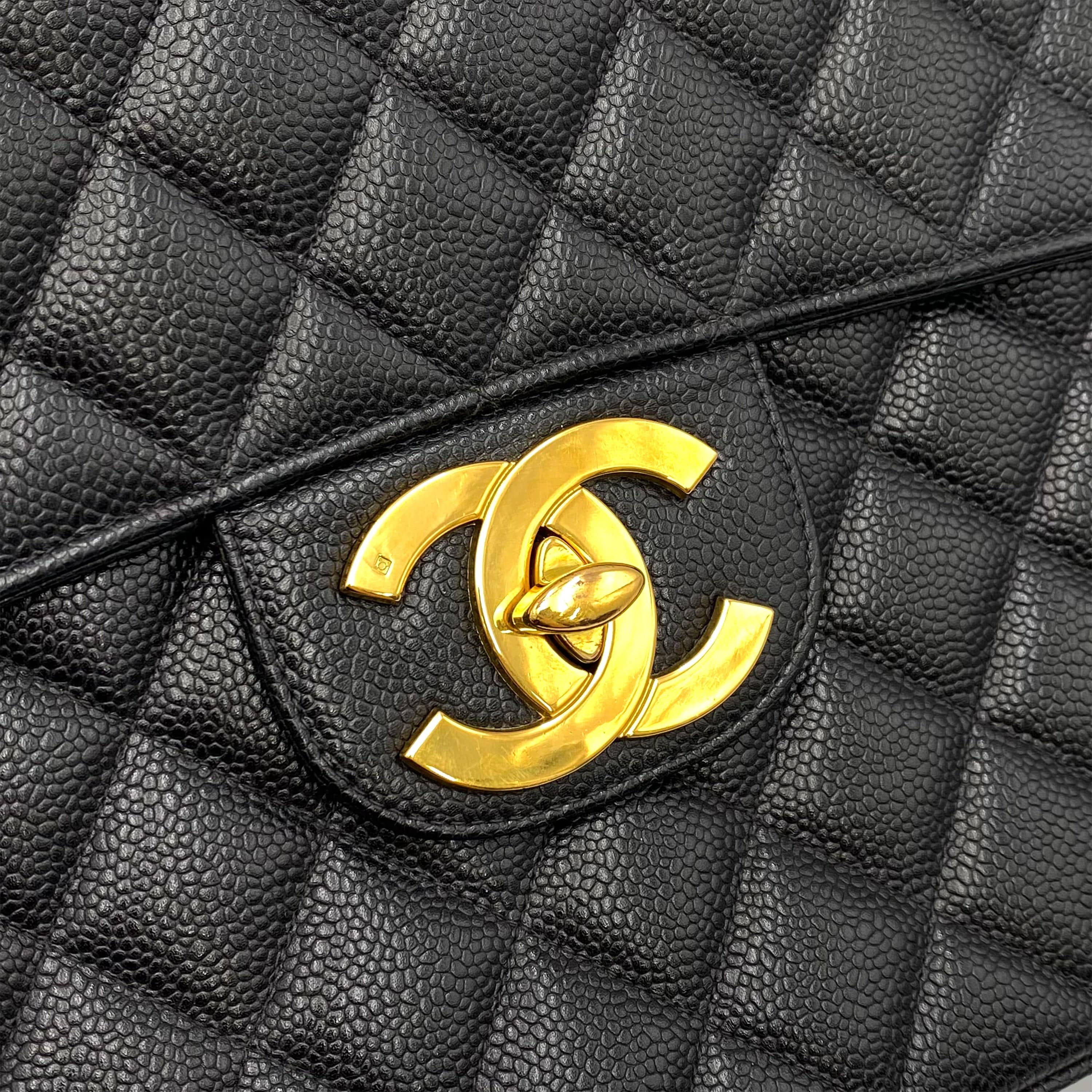 Chanel CHANEL VINTAGE JUMBO MATELASSE 30 CHAIN SHOULDER BAG BLACK CAVIAR SKIN 90217258