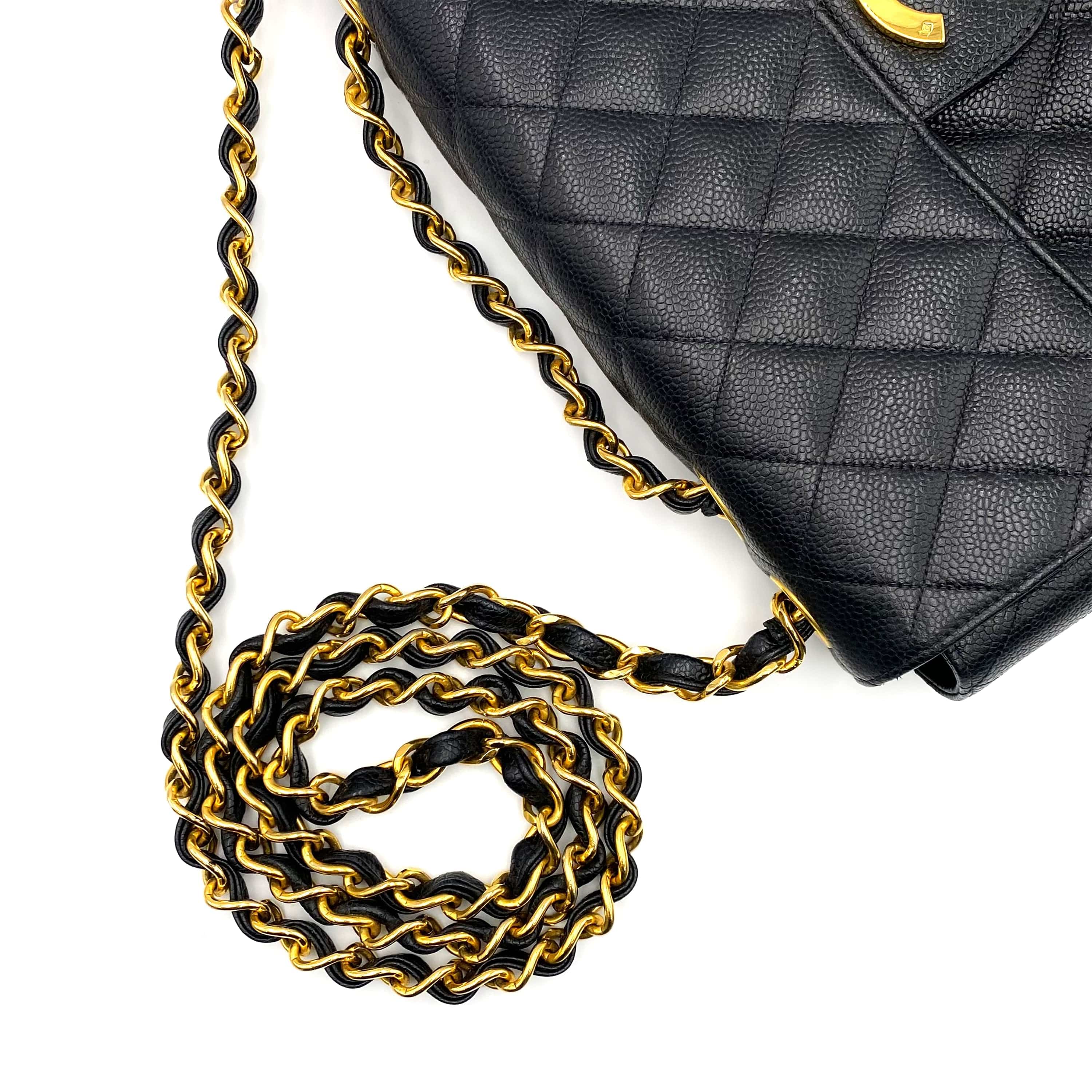 Chanel CHANEL VINTAGE JUMBO MATELASSE 30 CHAIN SHOULDER BAG BLACK CAVIAR SKIN 90217258