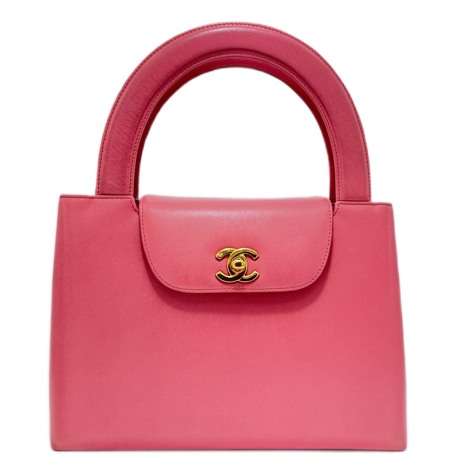 Chanel CHANEL VINTAGE KELLY TYPE HAND BAG PINK LAMB SKIN 90211254