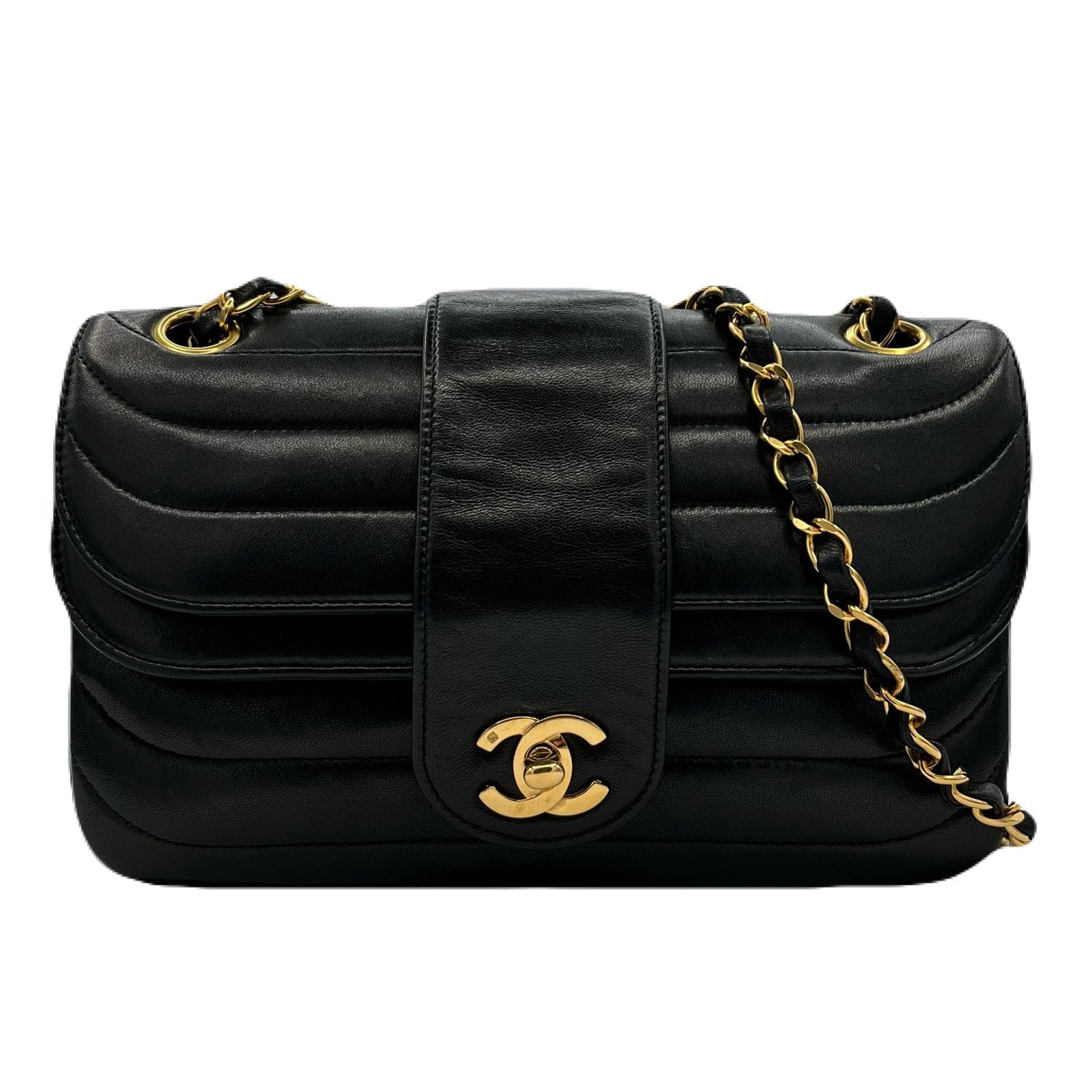 Chanel CHANEL VINTAGE MADEMOISELLE CHAIN SHOULDER BAG BLACK LAMB SKIN 90220298