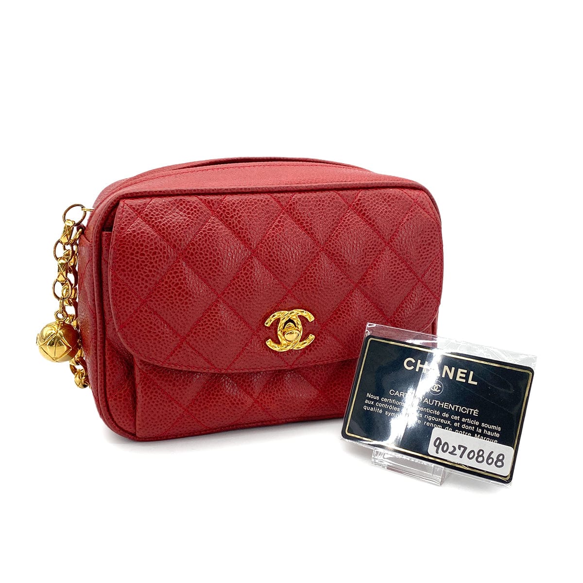 CHANEL CHANEL VINTAGE MATELASSE BIJOU CHAIN SHOULDER BAG RED CAVIAR SKIN 90270868