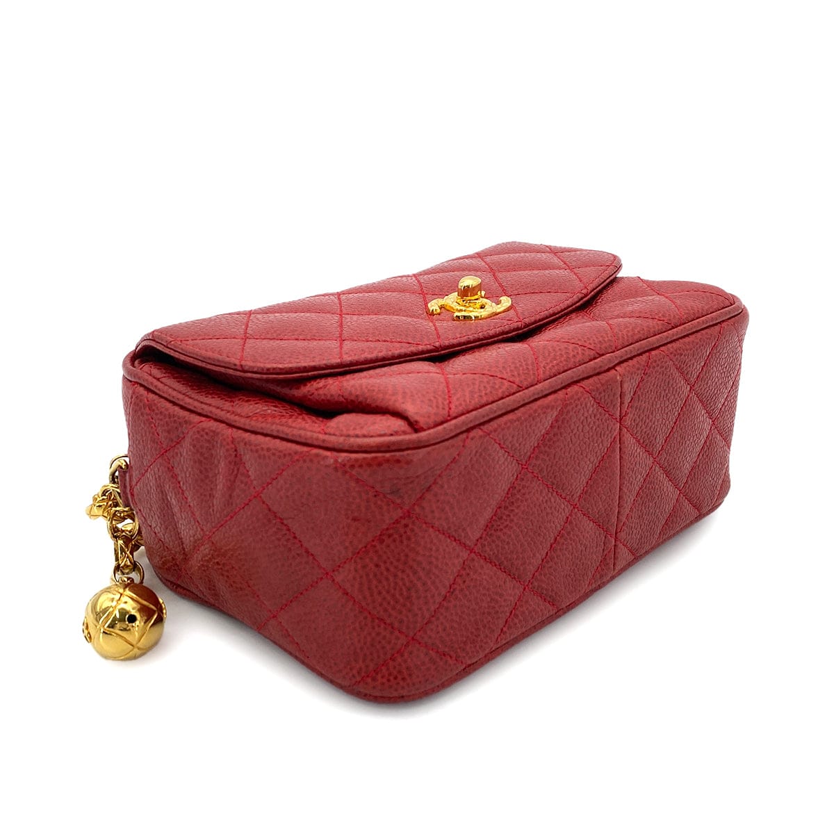 CHANEL CHANEL VINTAGE MATELASSE BIJOU CHAIN SHOULDER BAG RED CAVIAR SKIN 90270868