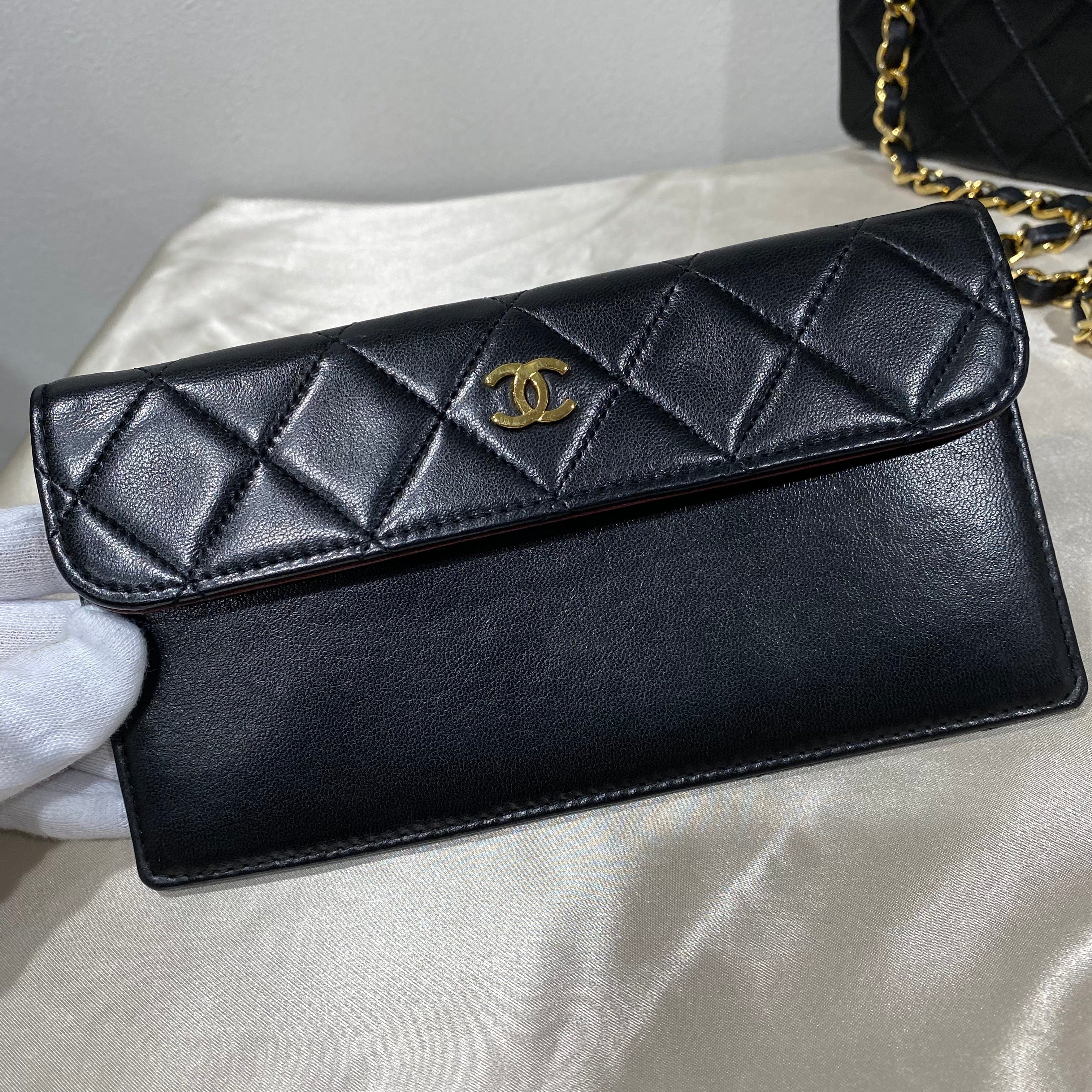 Chanel CHANEL VINTAGE MATELASSE CHAIN SHOULDER BAG BLACK LAMB SKIN 90207880