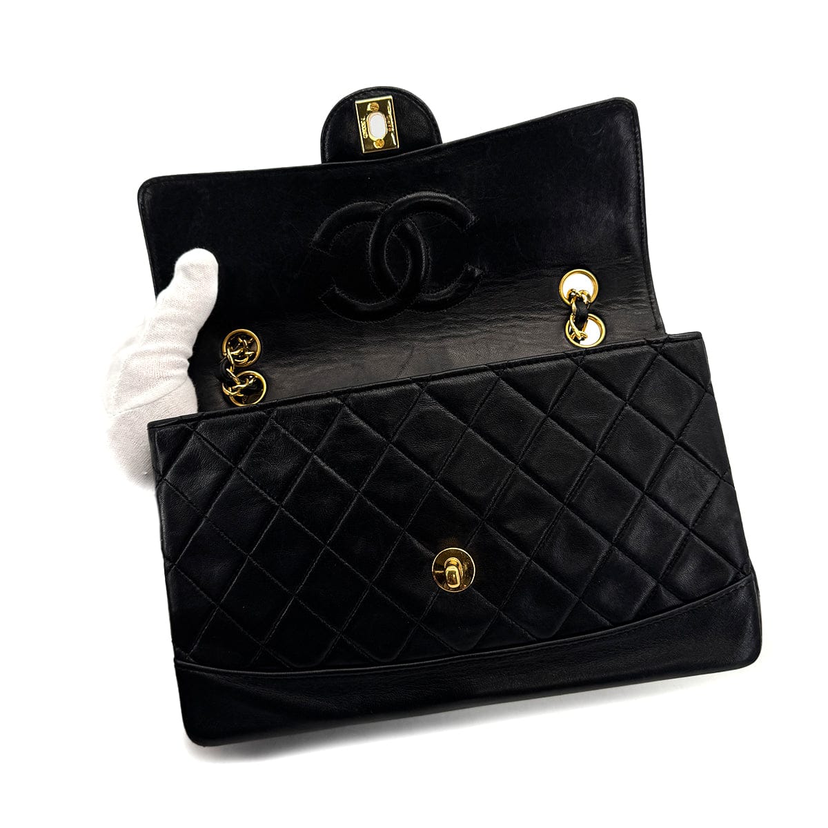 CHANEL CHANEL VINTAGE MATELASSE CHAIN SHOULDER BAG BLACK LAMB SKIN 90308992
