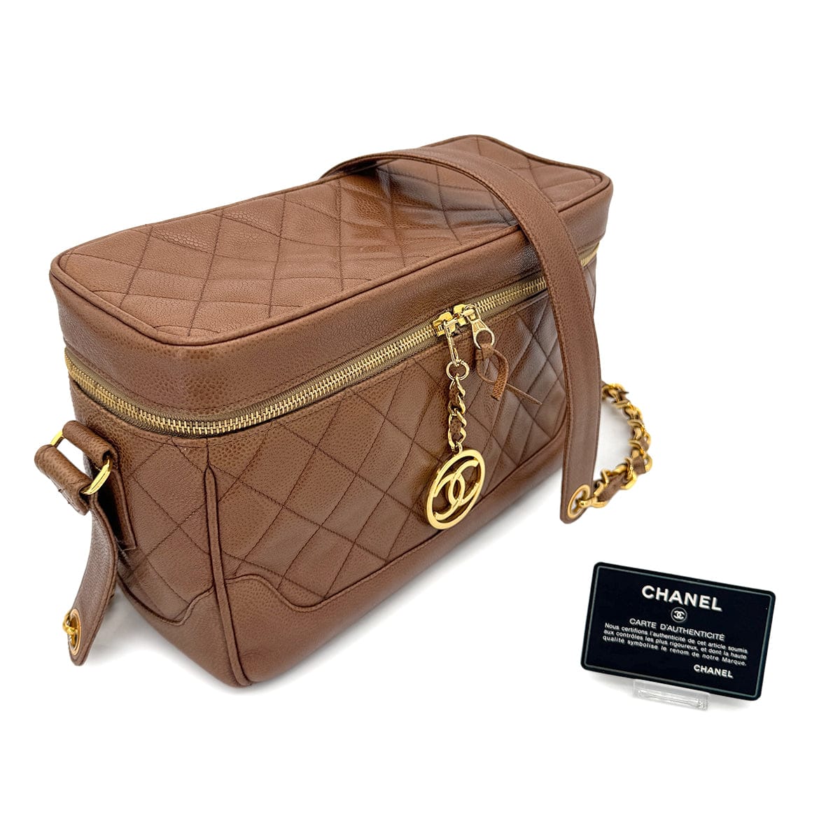 CHANEL CHANEL VINTAGE MATELASSE CHAIN SHOULDER BAG BROWN CAVIAR SKIN 90267433