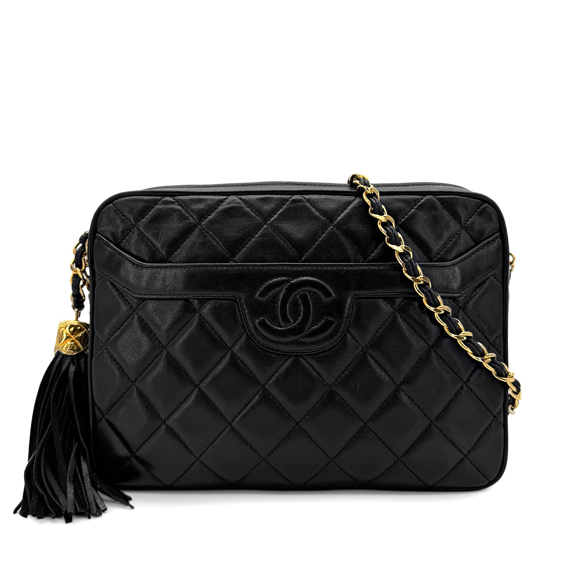 Chanel CHANEL VINTAGE MATELASSE FRINGE SHOULDER BAG BLACK LAMB SKIN 90268310