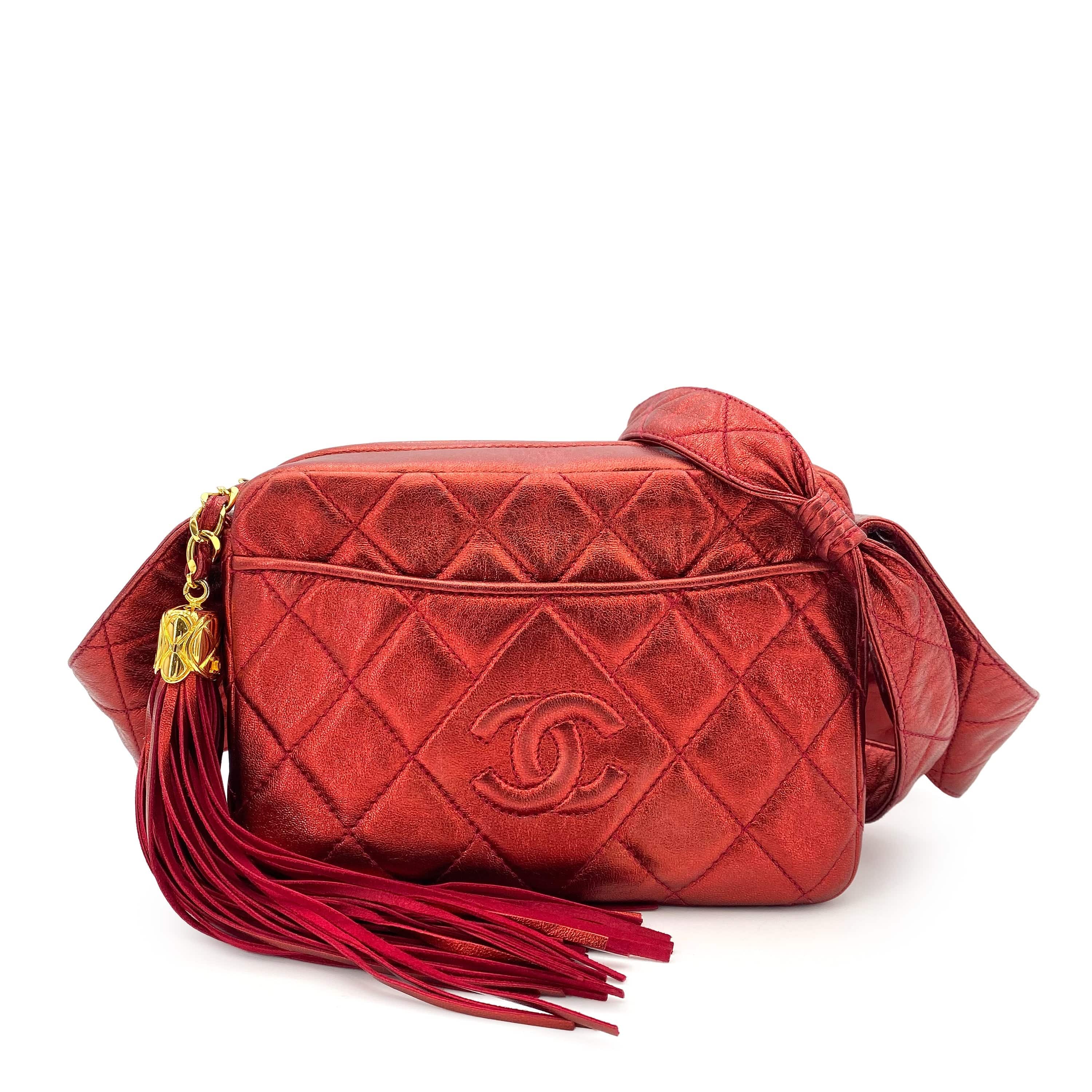 Chanel CHANEL VINTAGE MATELASSE FRINGE SHOULDER BAG METALLIC RED LAMB SKIN 90243230
