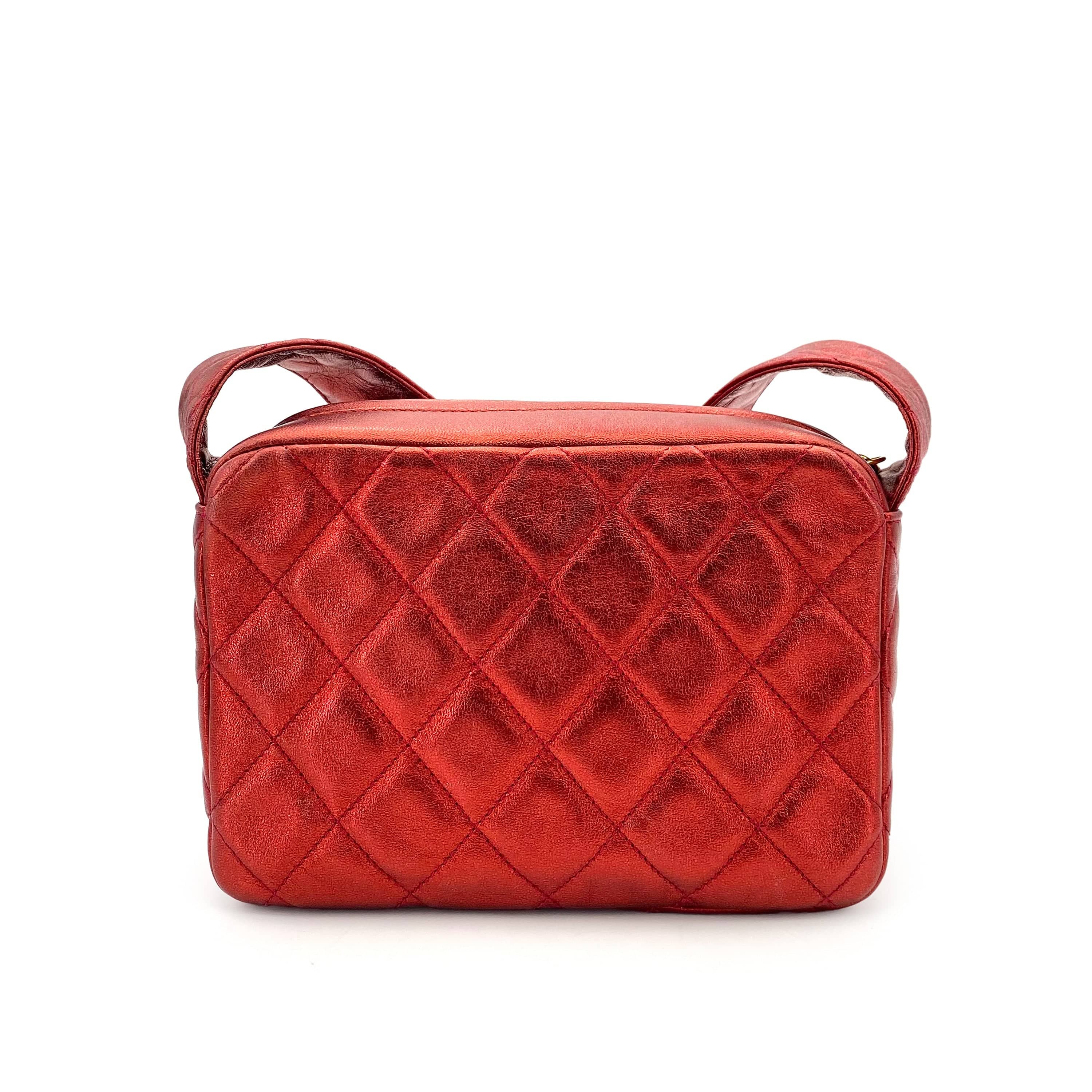 Chanel CHANEL VINTAGE MATELASSE FRINGE SHOULDER BAG METALLIC RED LAMB SKIN 90243230
