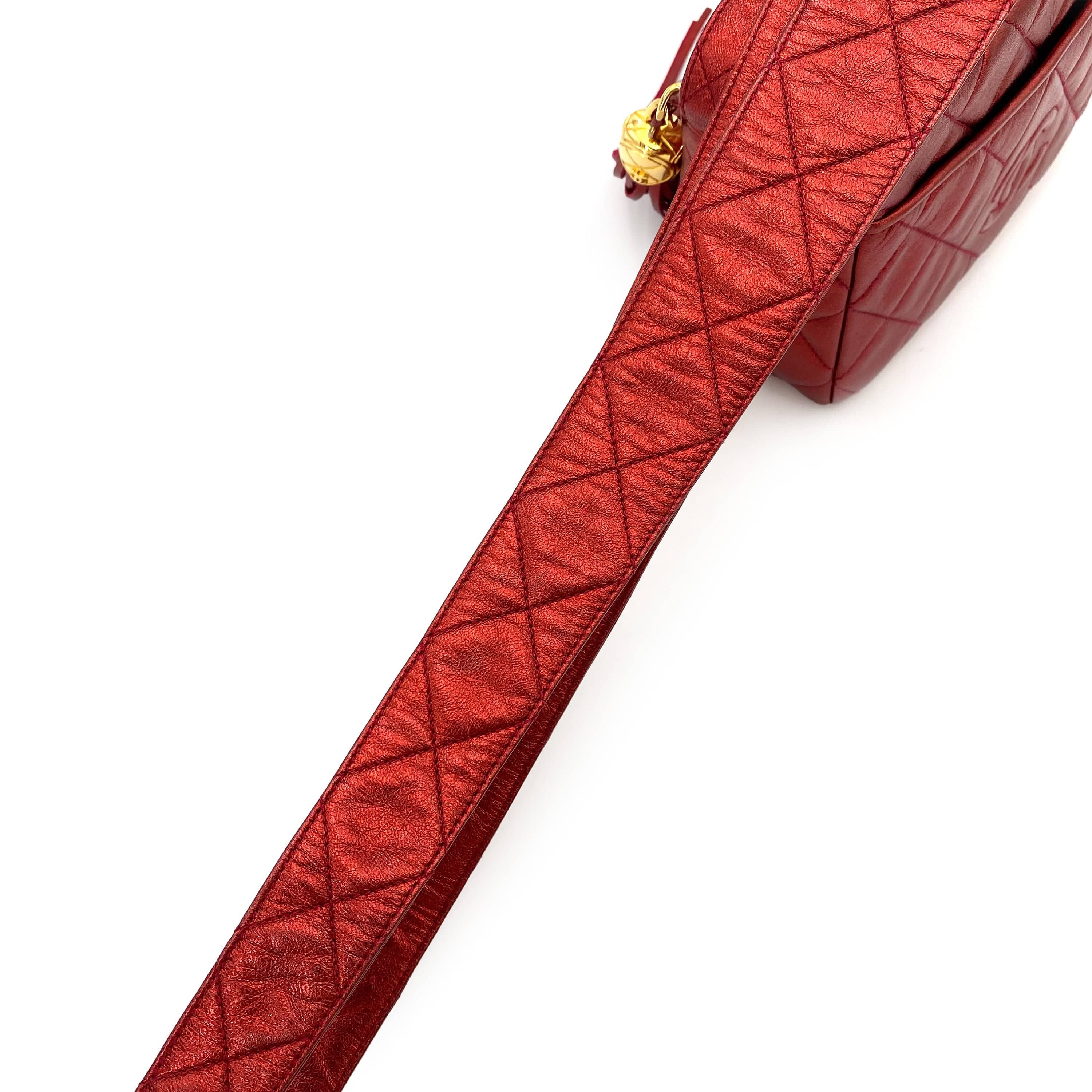 Chanel CHANEL VINTAGE MATELASSE FRINGE SHOULDER BAG METALLIC RED LAMB SKIN 90243230