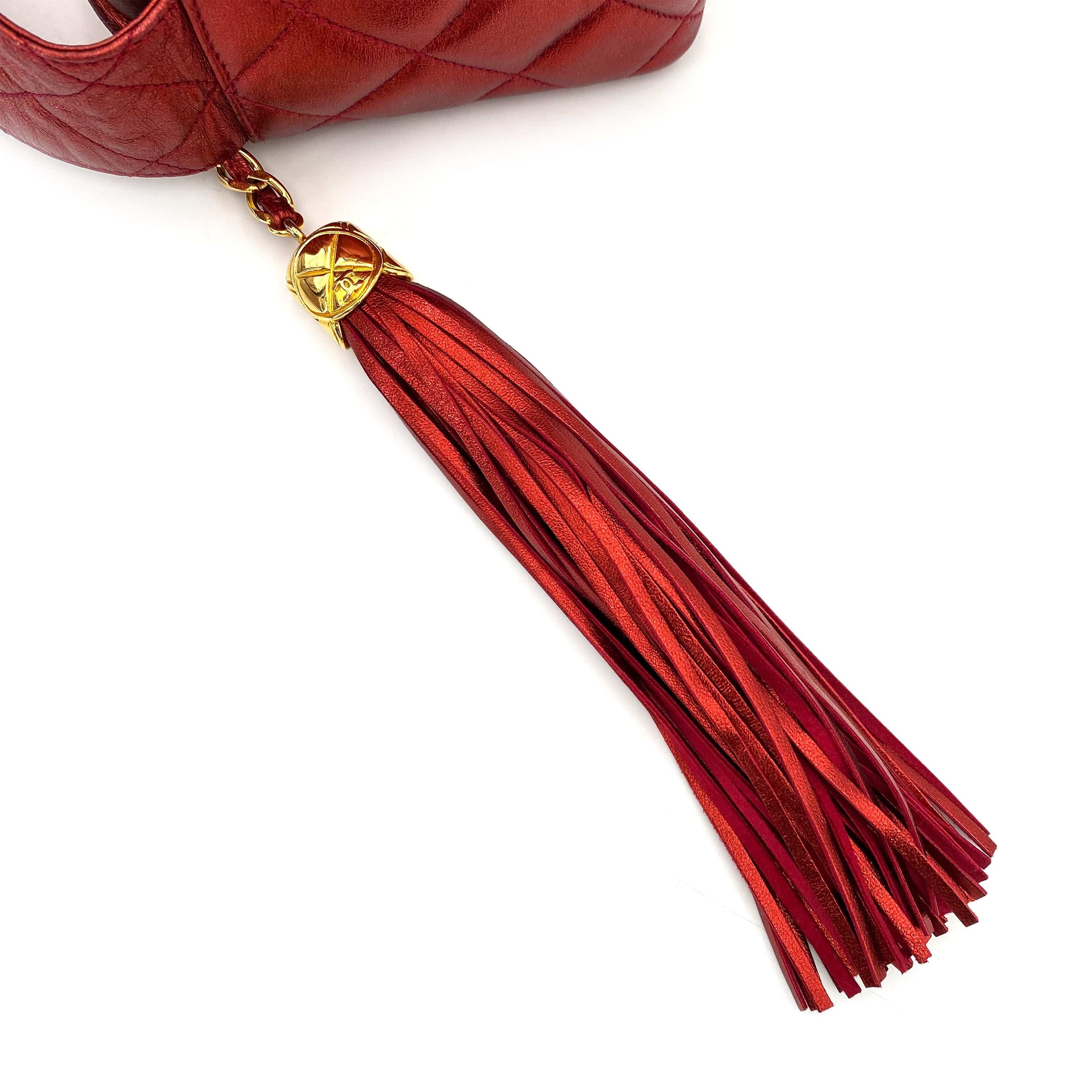 Chanel CHANEL VINTAGE MATELASSE FRINGE SHOULDER BAG METALLIC RED LAMB SKIN 90243230