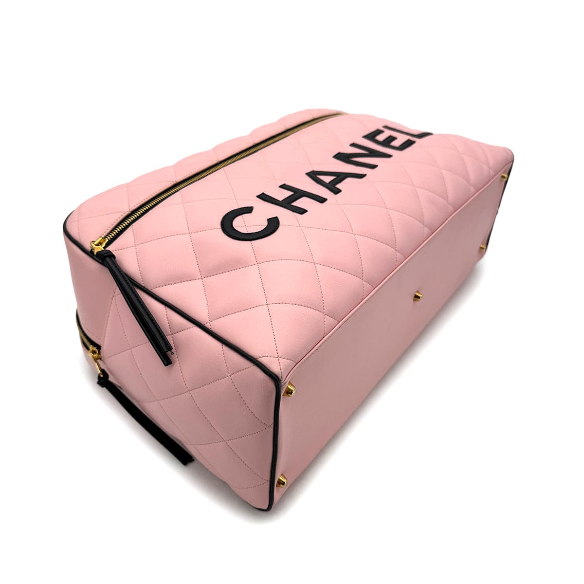 CHANEL CHANEL VINTAGE MATELASSE LOGO BOSTON HAND BAG PINK BLACK LAMB SKIN 90289079