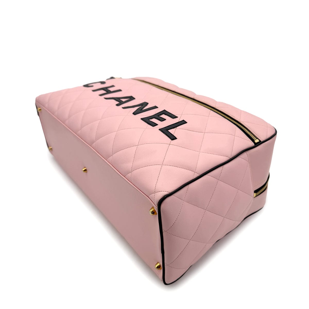 CHANEL CHANEL VINTAGE MATELASSE LOGO BOSTON HAND BAG PINK BLACK LAMB SKIN 90289079