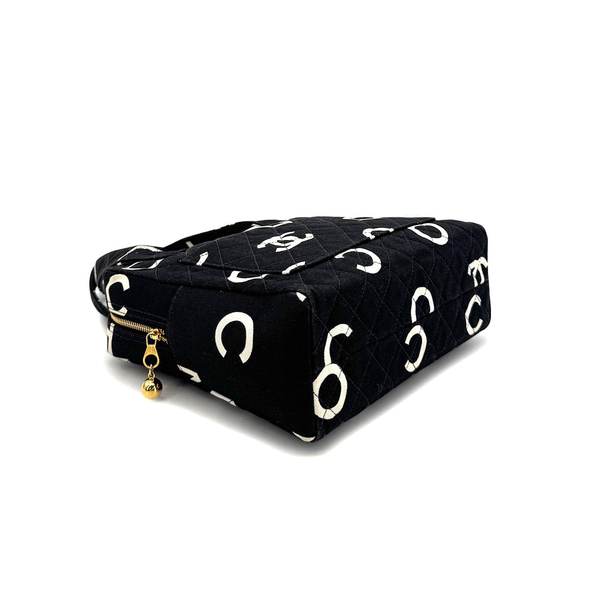 CHANEL CHANEL VINTAGE MATELASSE LOGO HAND BAG BLACK WHITE CANVAS 90306000