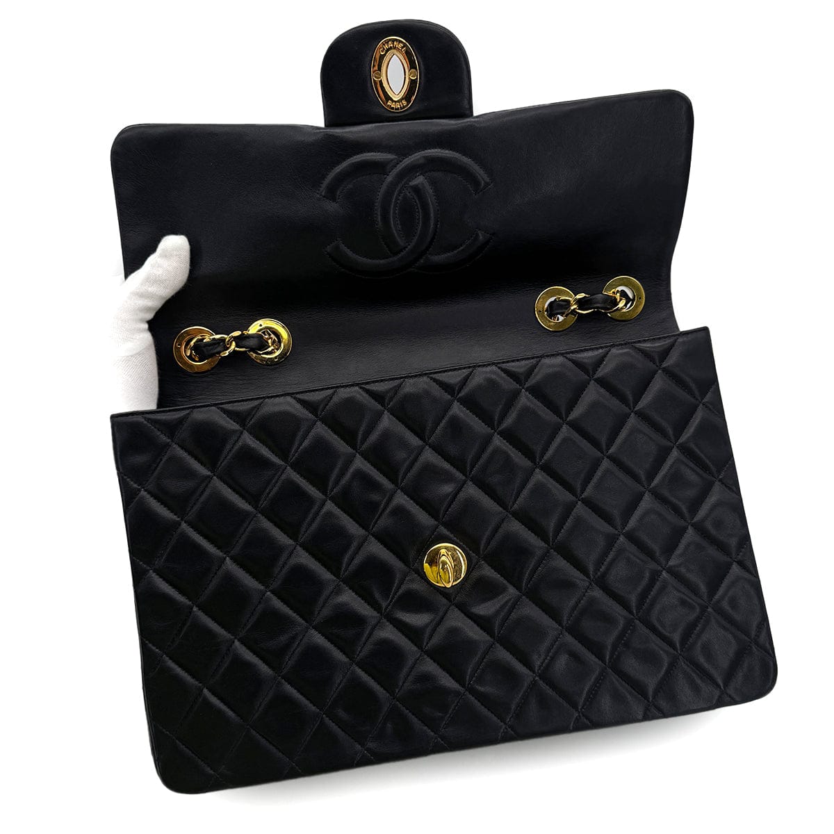 CHANEL CHANEL VINTAGE MAXI MATELASSE 34 CHAIN SHOULDER BAG BLACK LAMB SKIN 90307997