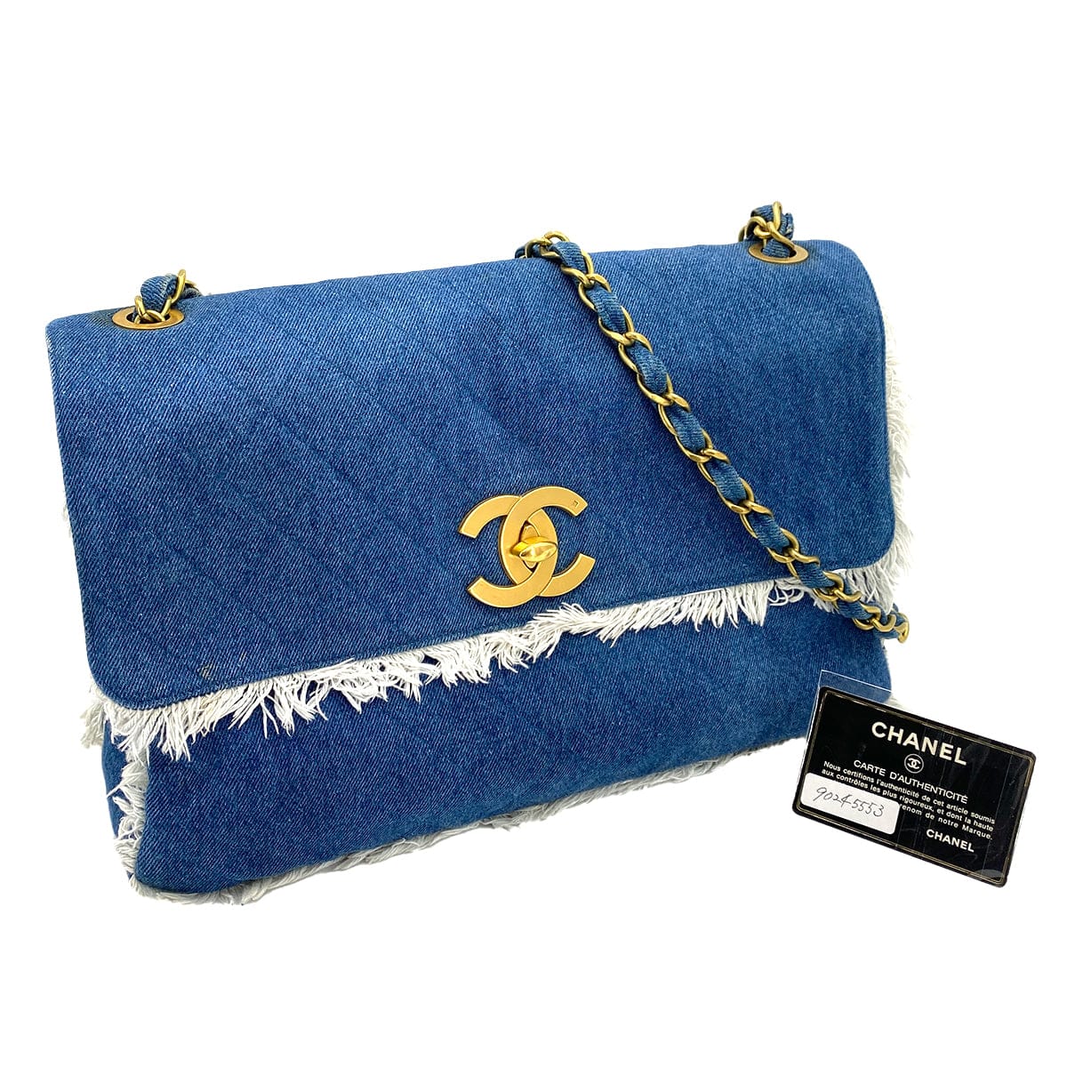 Chanel CHANEL VINTAGE MAXI MATELASSE 34 CHAIN SHOULDER BAG BLUE DENIM 90245553