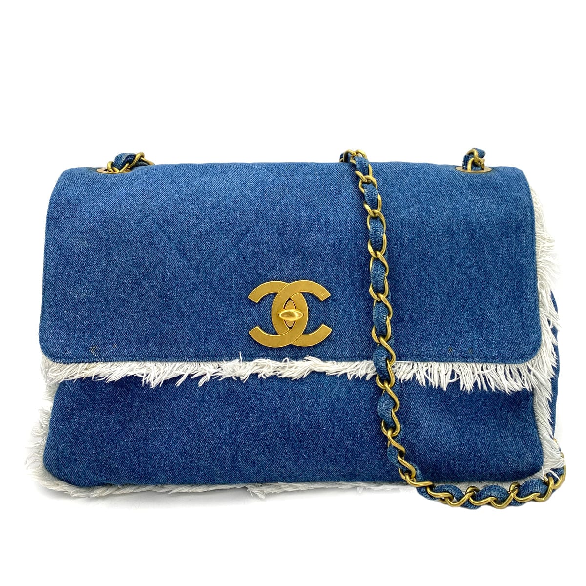 Chanel CHANEL VINTAGE MAXI MATELASSE 34 CHAIN SHOULDER BAG BLUE DENIM 90245553