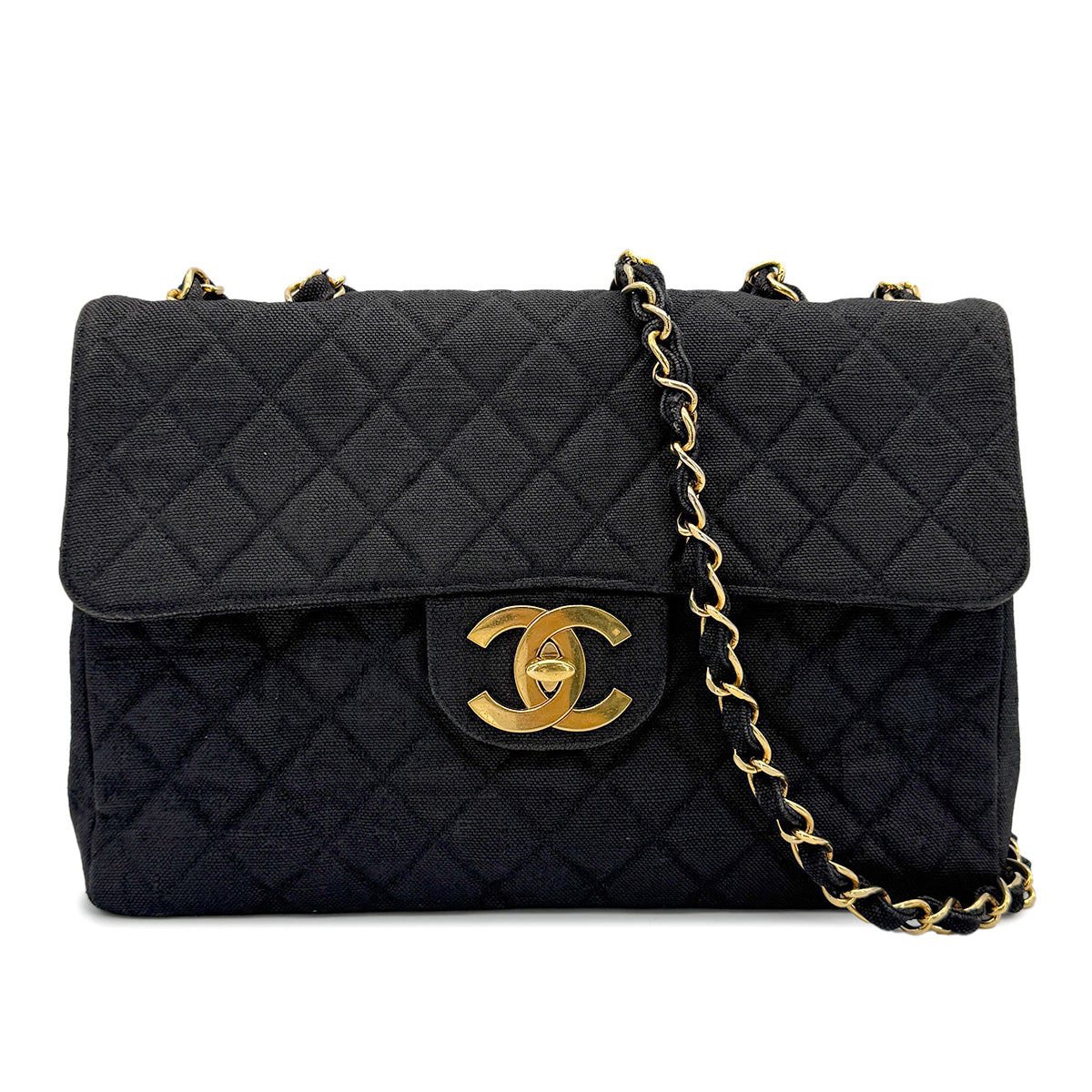 CHANEL CHANEL VINTAGE MAXI MATELASSE CHAIN SHOULDER BAG BLACK LINEN 90272804