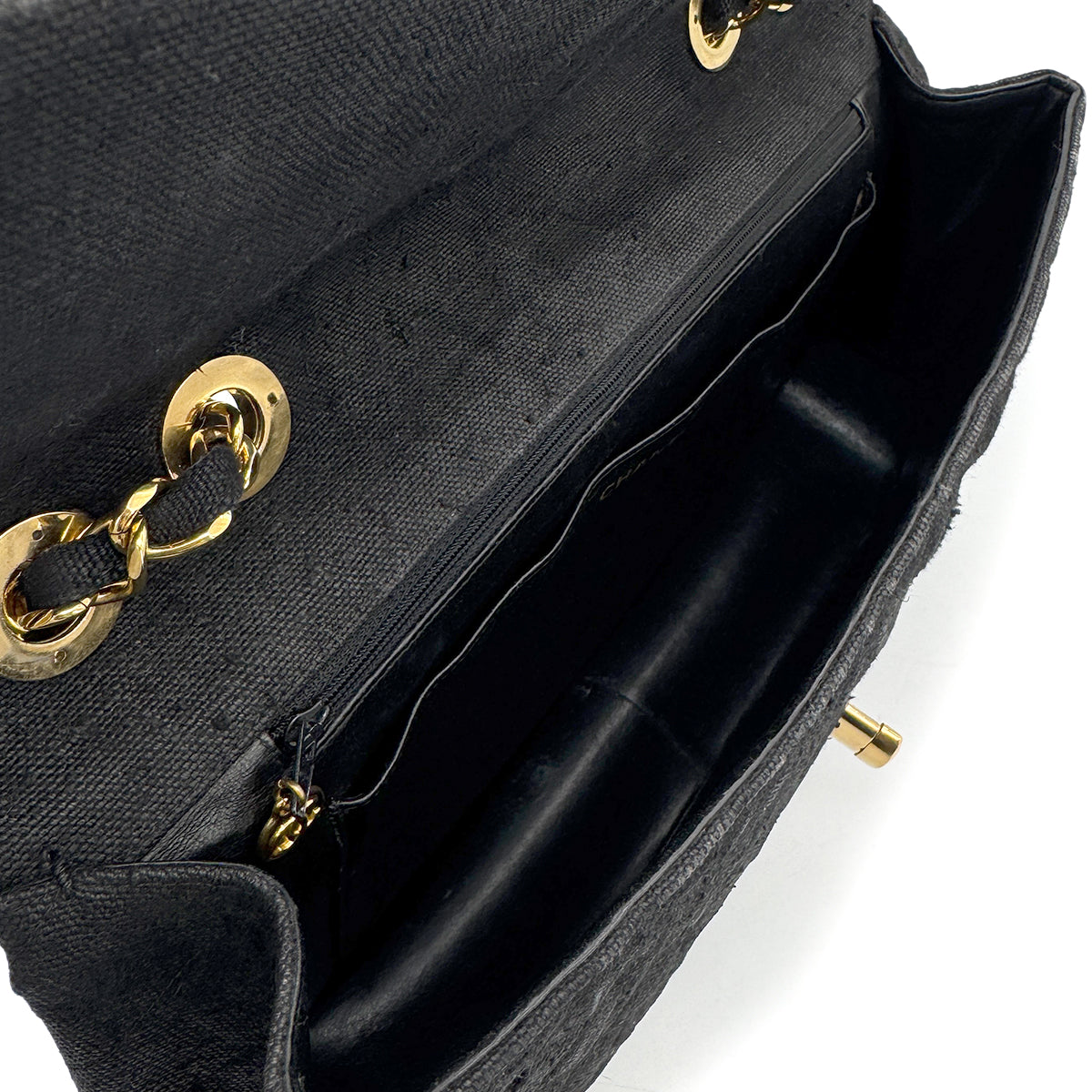 CHANEL CHANEL VINTAGE MAXI MATELASSE CHAIN SHOULDER BAG BLACK LINEN 90272804