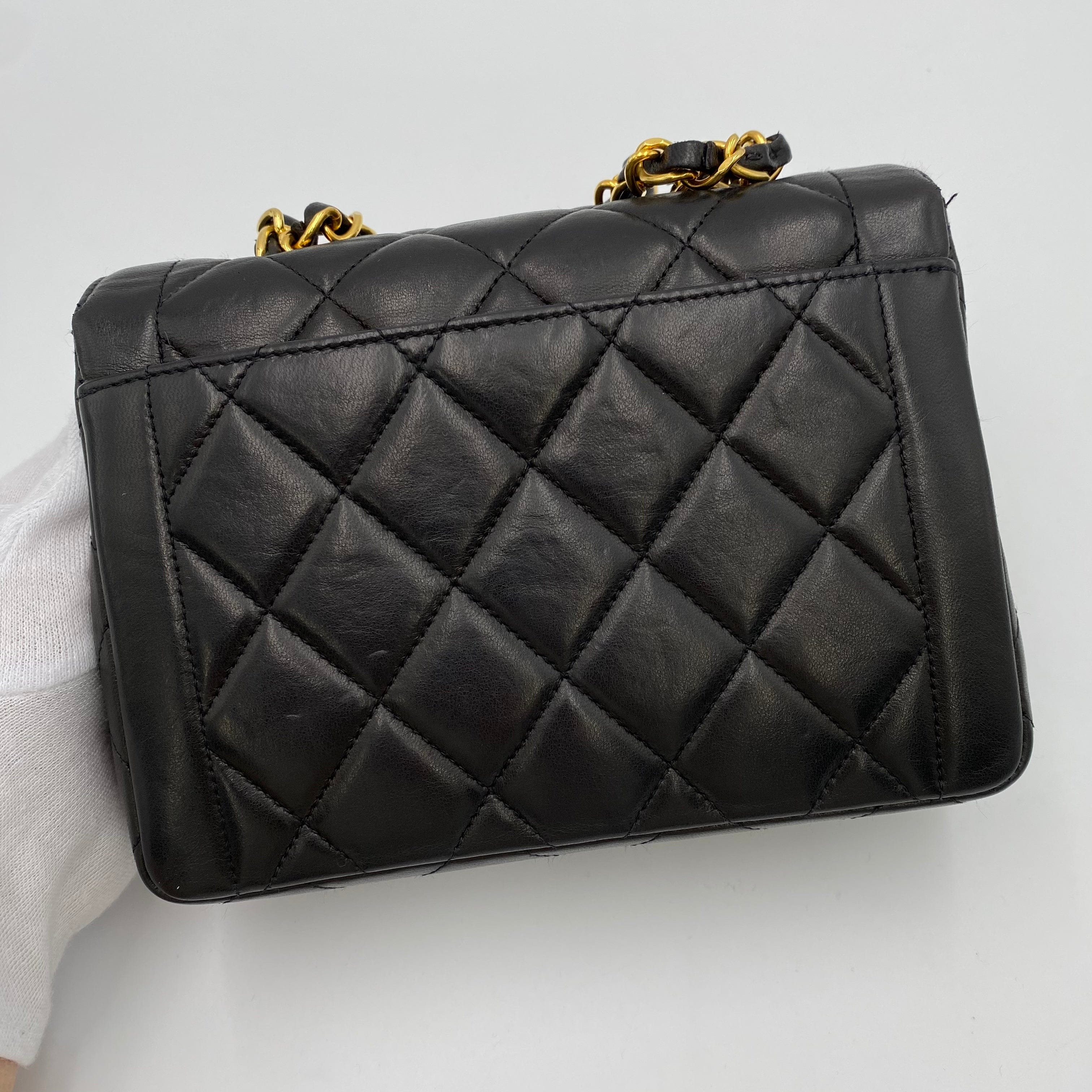 Chanel CHANEL VINTAGE MINI CHAIN HAND BAG BLACK LAMB SKIN