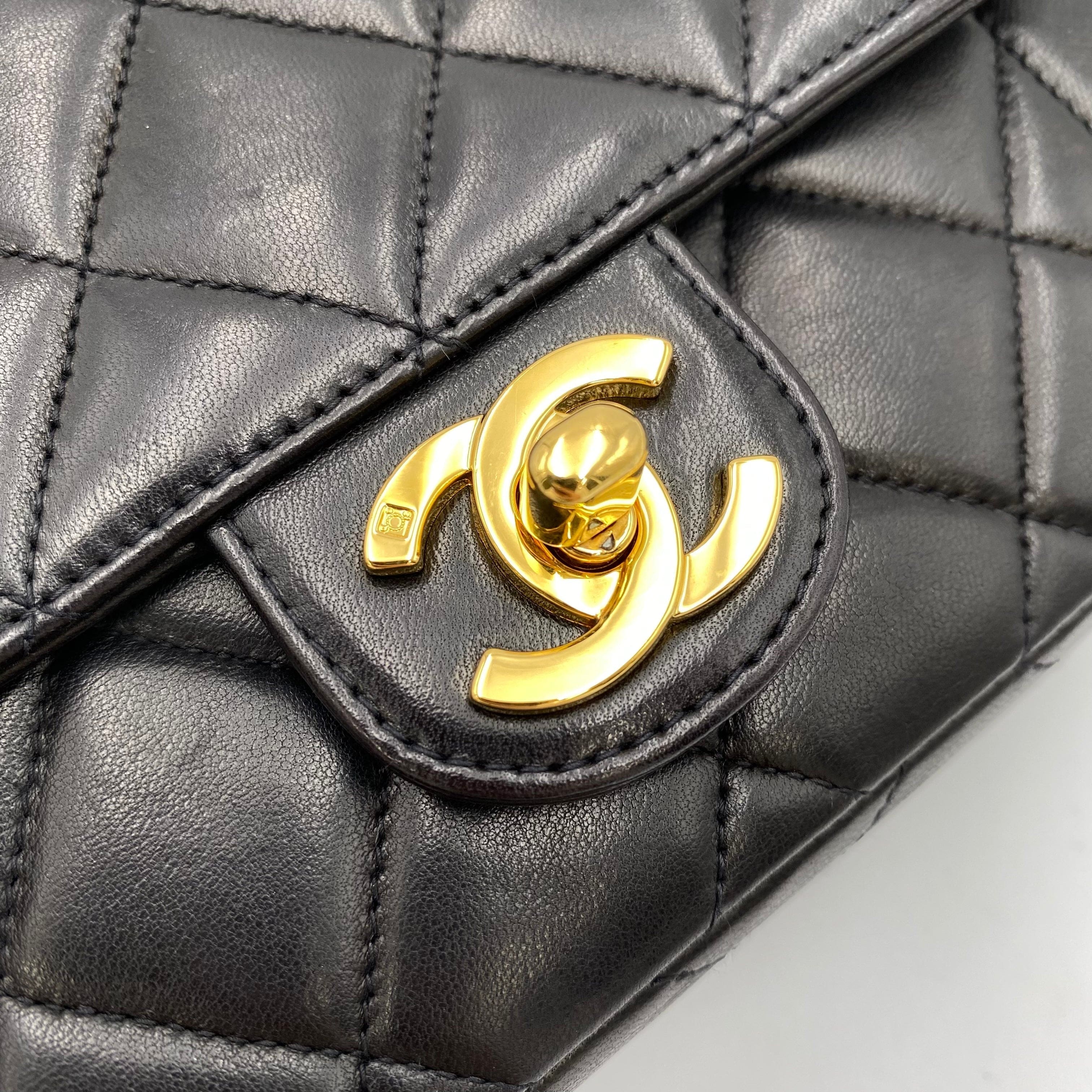 Chanel CHANEL VINTAGE MINI CHAIN HAND BAG BLACK LAMB SKIN