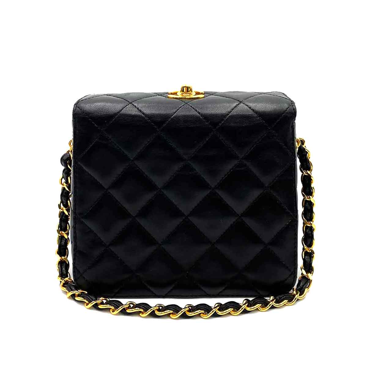 Chanel CHANEL VINTAGE MINI CHAIN HAND BAG BLACK LAMB SKIN 90226795