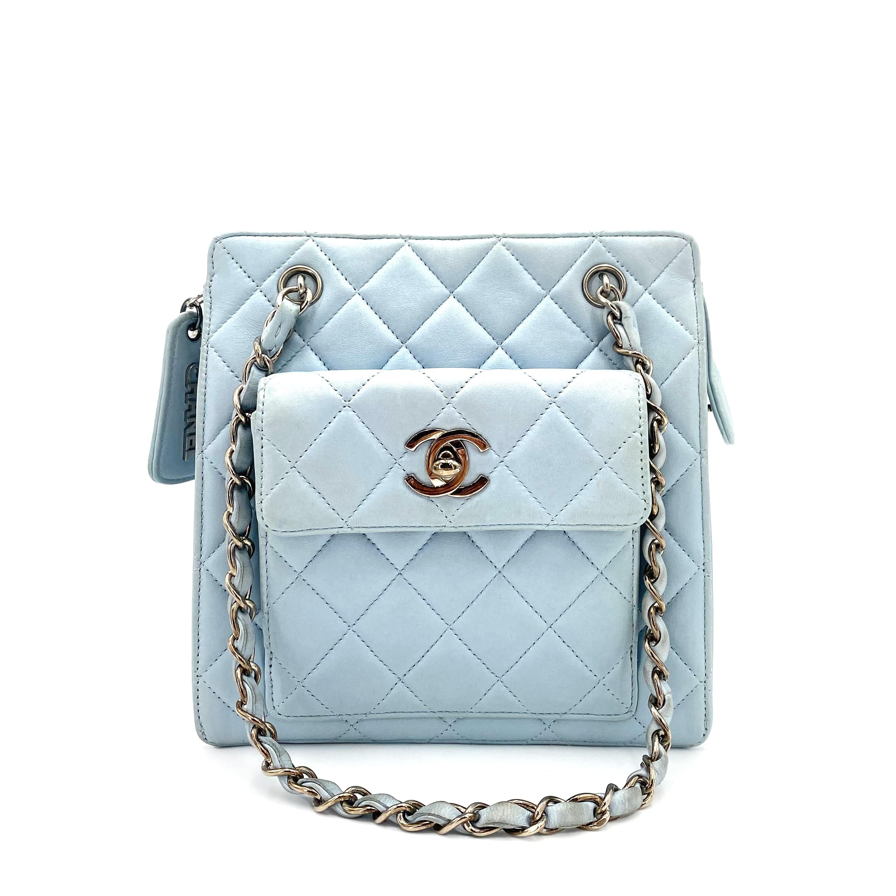 Chanel CHANEL VINTAGE MINI CHAIN HAND BAG LIGHT BLUE LAMB SKIN SHW 90239979