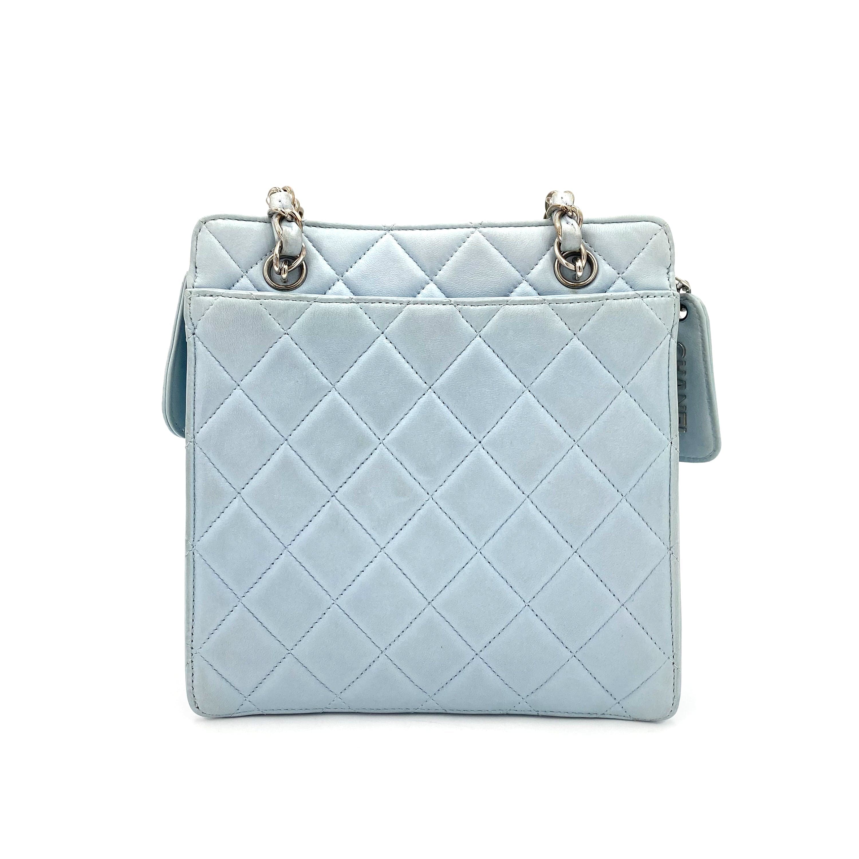 Chanel CHANEL VINTAGE MINI CHAIN HAND BAG LIGHT BLUE LAMB SKIN SHW 90239979