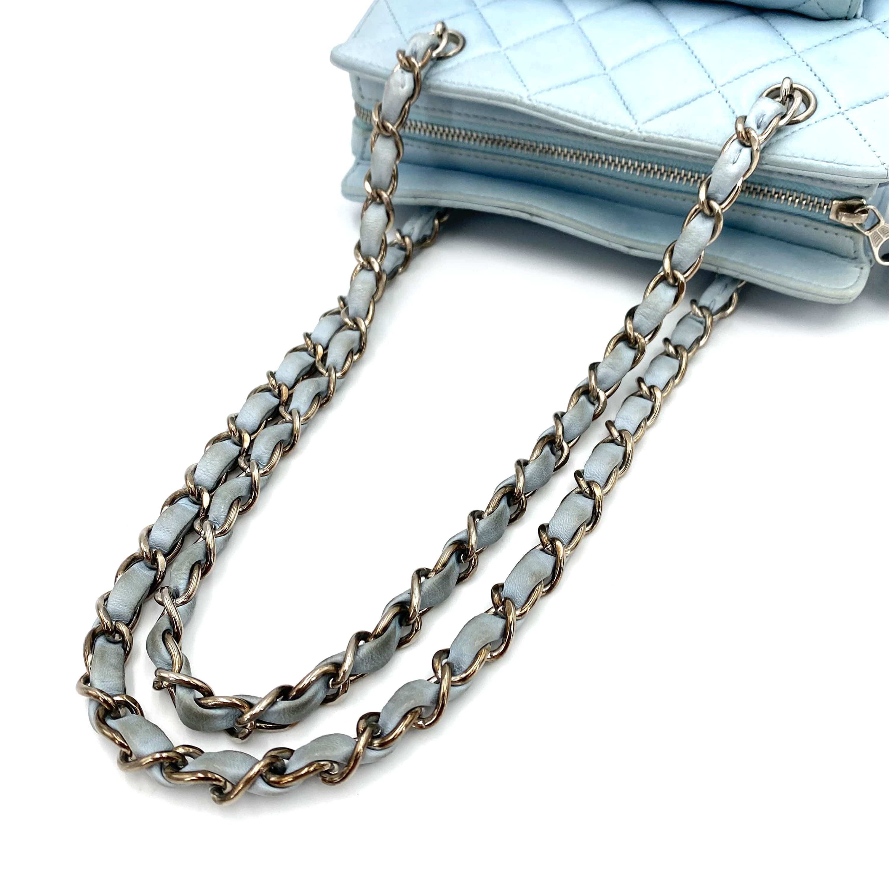 Chanel CHANEL VINTAGE MINI CHAIN HAND BAG LIGHT BLUE LAMB SKIN SHW 90239979