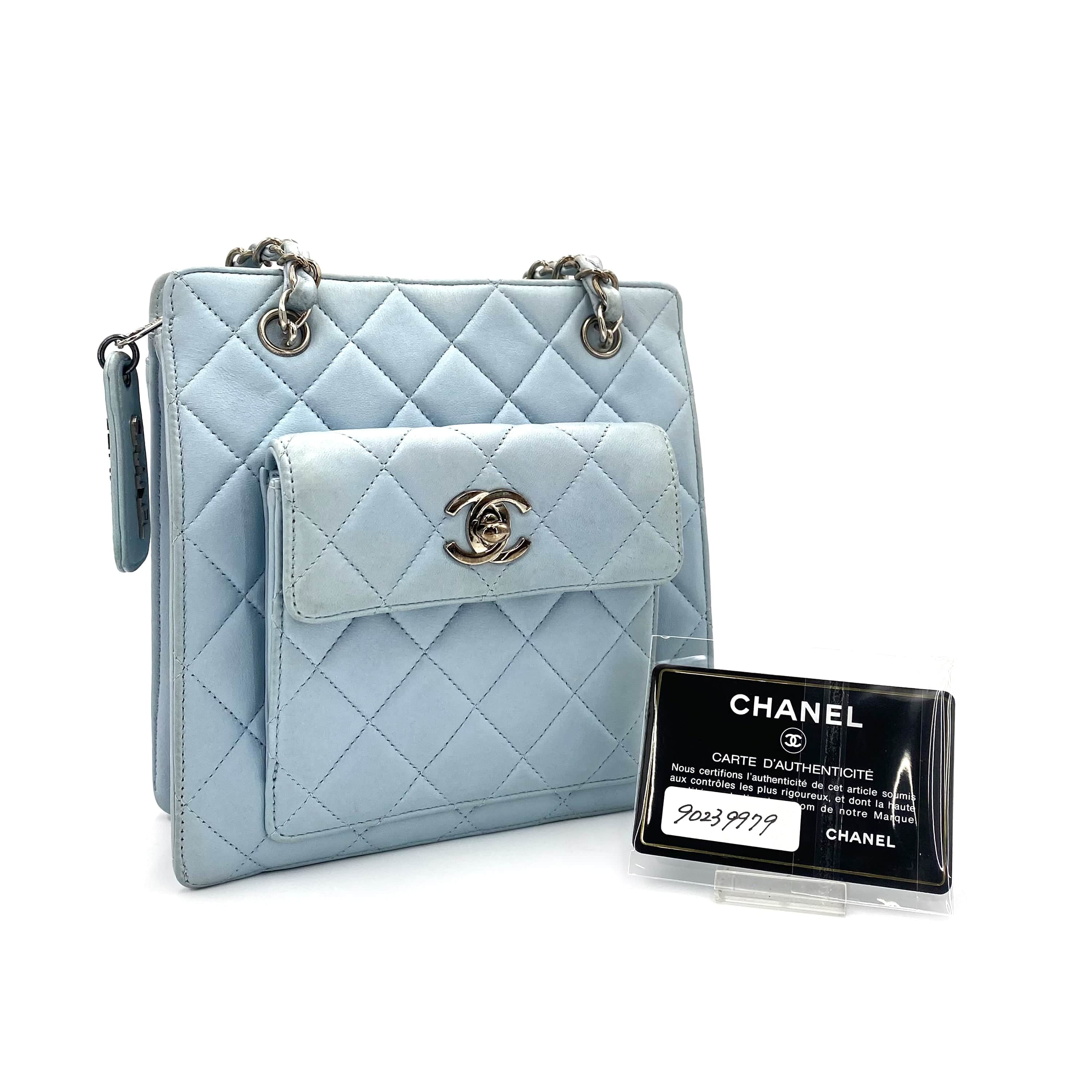 Chanel CHANEL VINTAGE MINI CHAIN HAND BAG LIGHT BLUE LAMB SKIN SHW 90239979