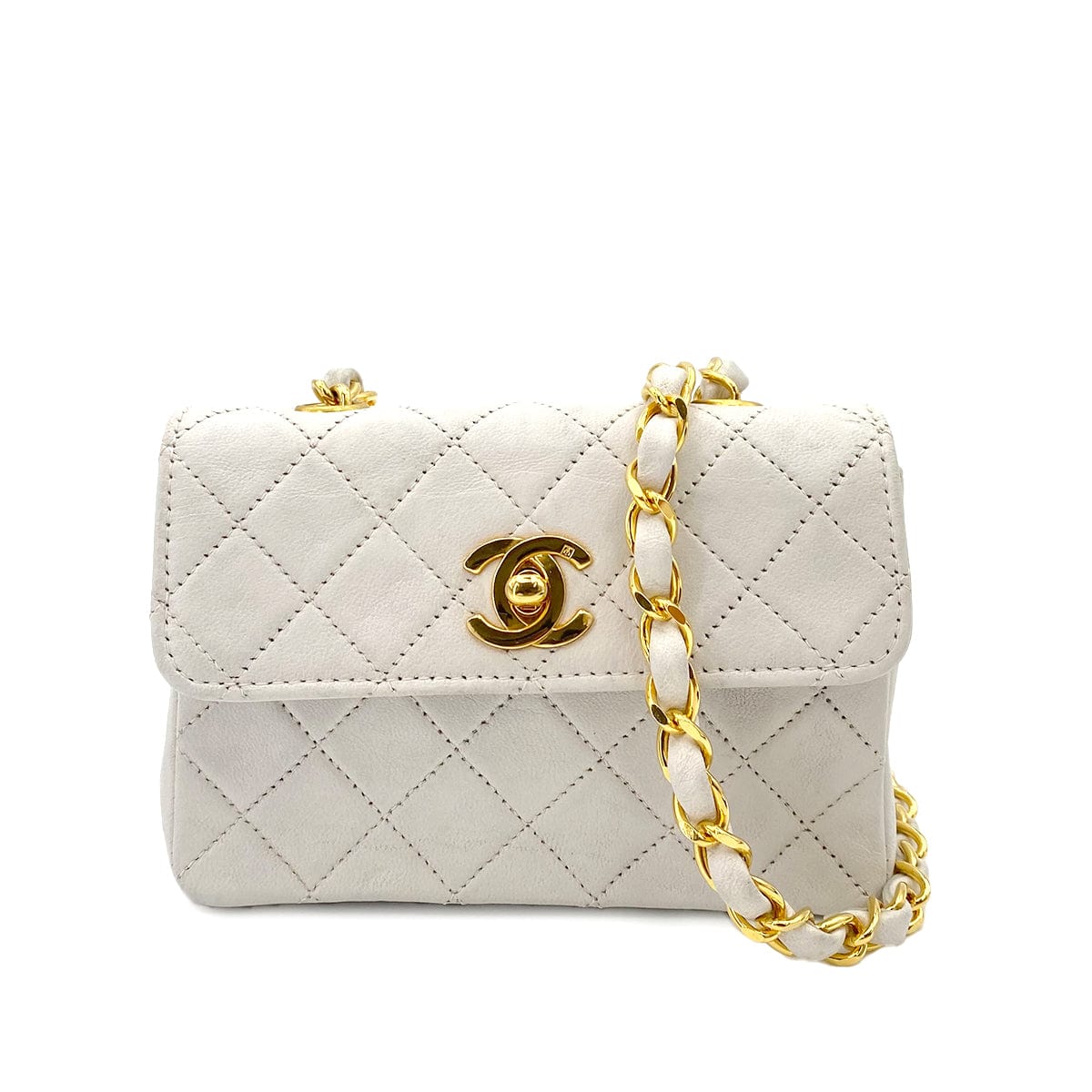 chanel CHANEL VINTAGE MINI FLAP CHAIN SHOULDER BAG WHITE LAMB SKIN 90241786