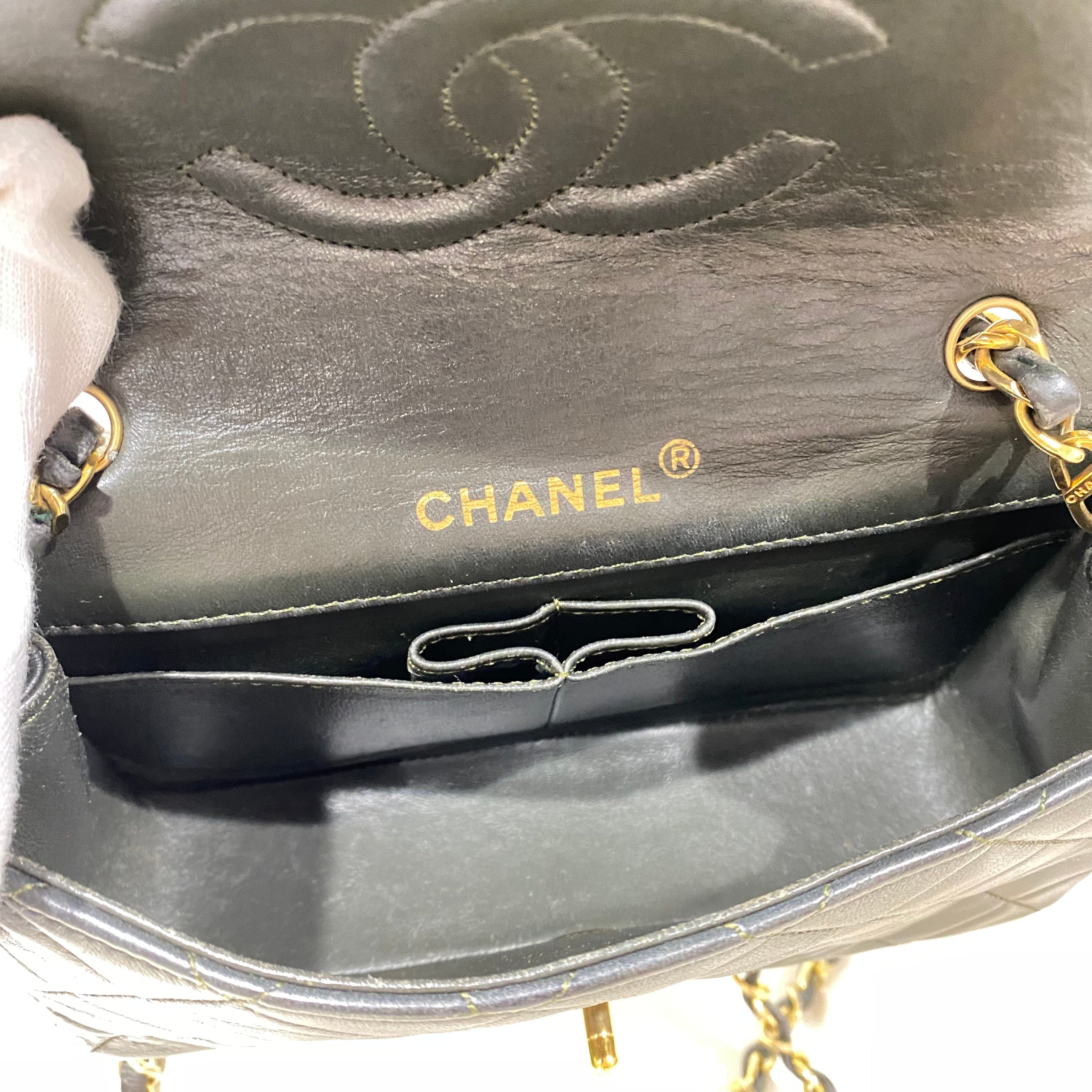 Chanel CHANEL VINTAGE MINI FULL FLAP CHAIN SHOULDER BAG KHAKI LAMB SKIN 90206830