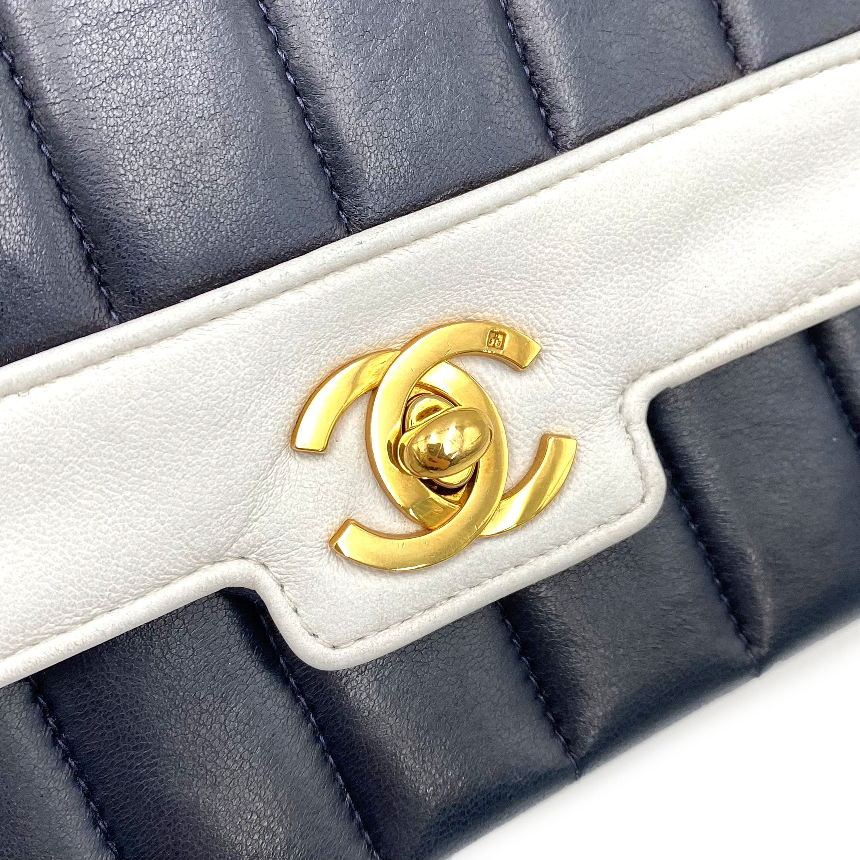 Chanel Chanel Vintage Mini Madamoiselle Navy / White Lambskin GHW #2