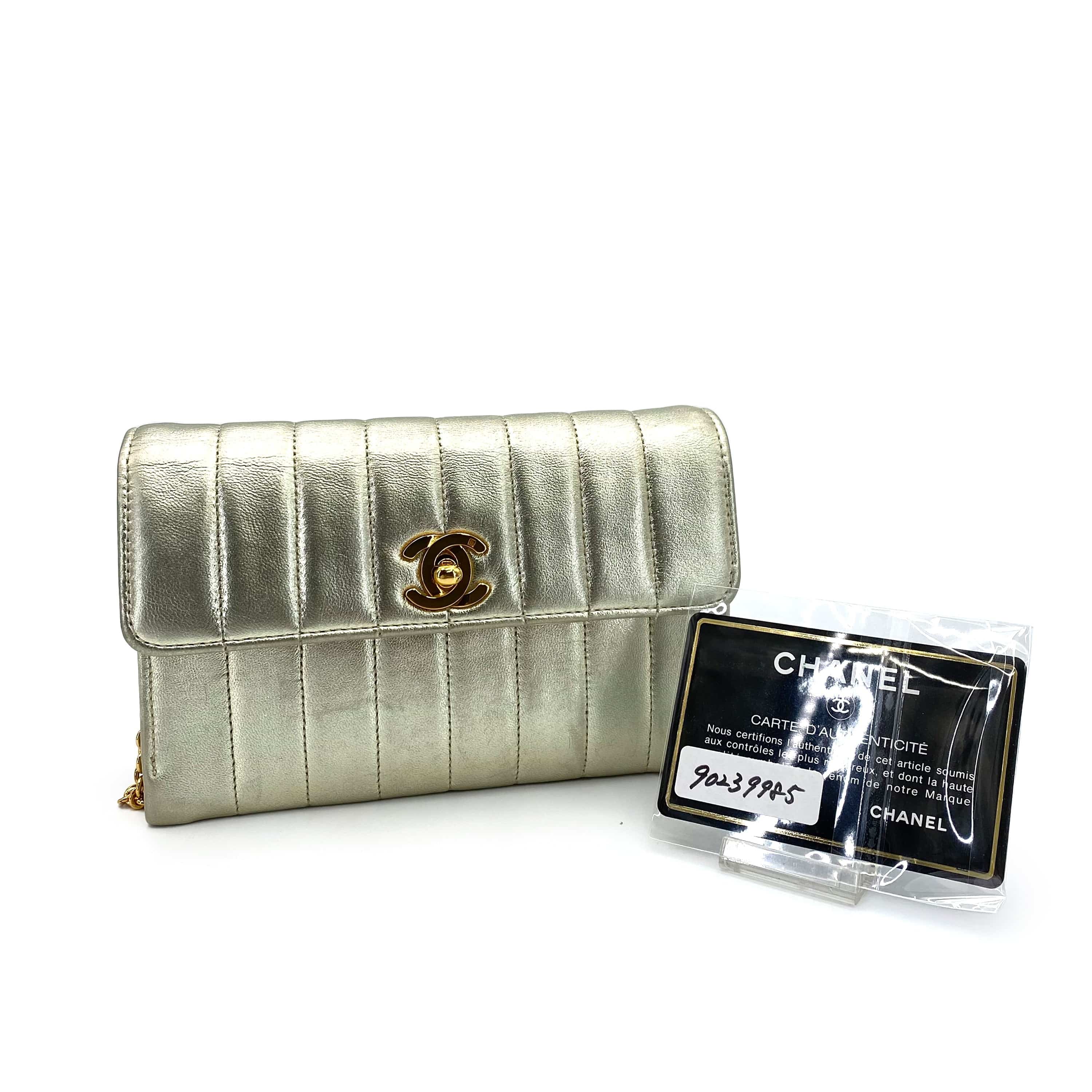 Chanel CHANEL VINTAGE MINI MADEMOISELLE CHAIN SHOULDER BAG CHAMPAGNE GOLD LAMB SKIN 90239985