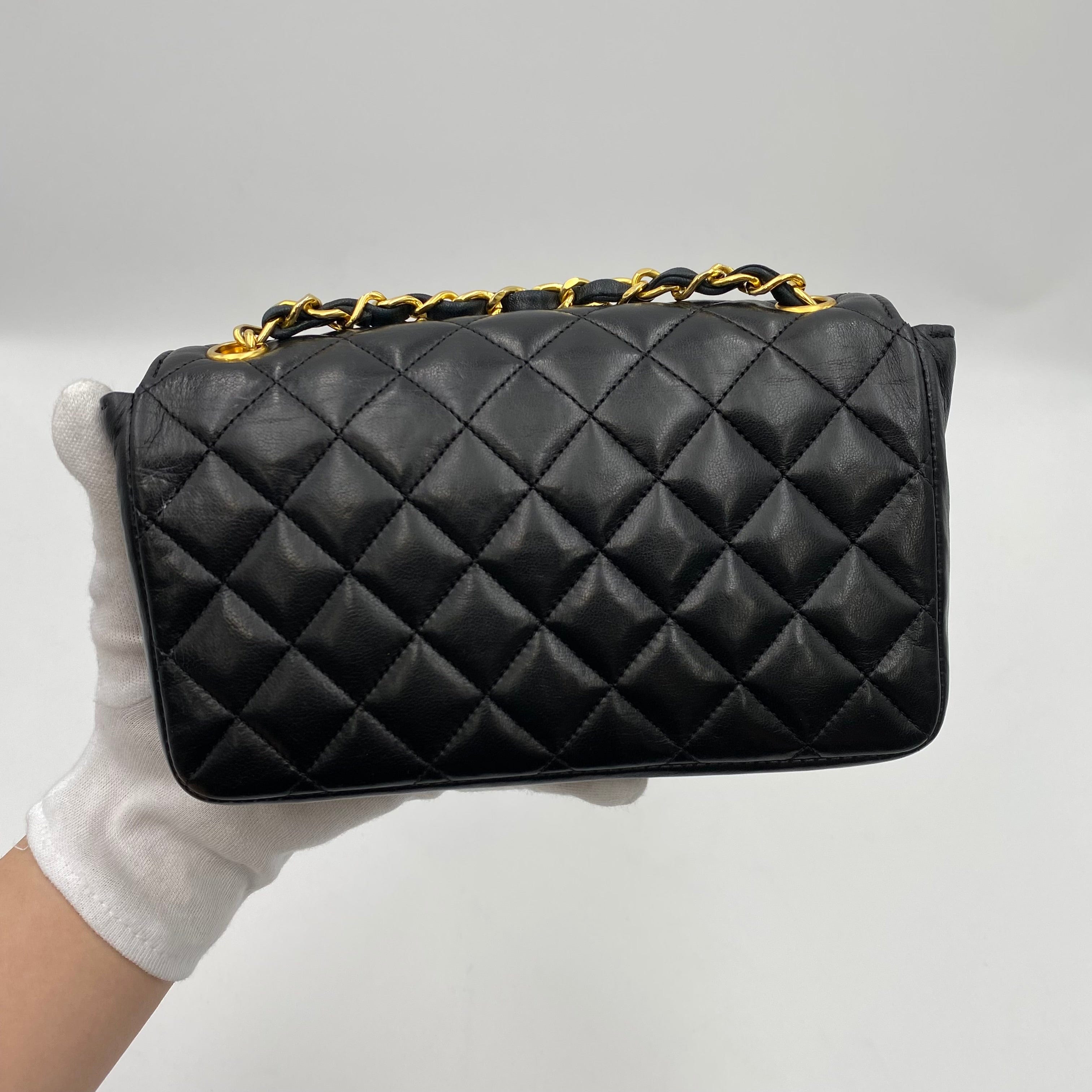 Chanel CHANEL VINTAGE MINI MATELASSE CHAIN SHOULDER BAG BLACK LAMB SKIN