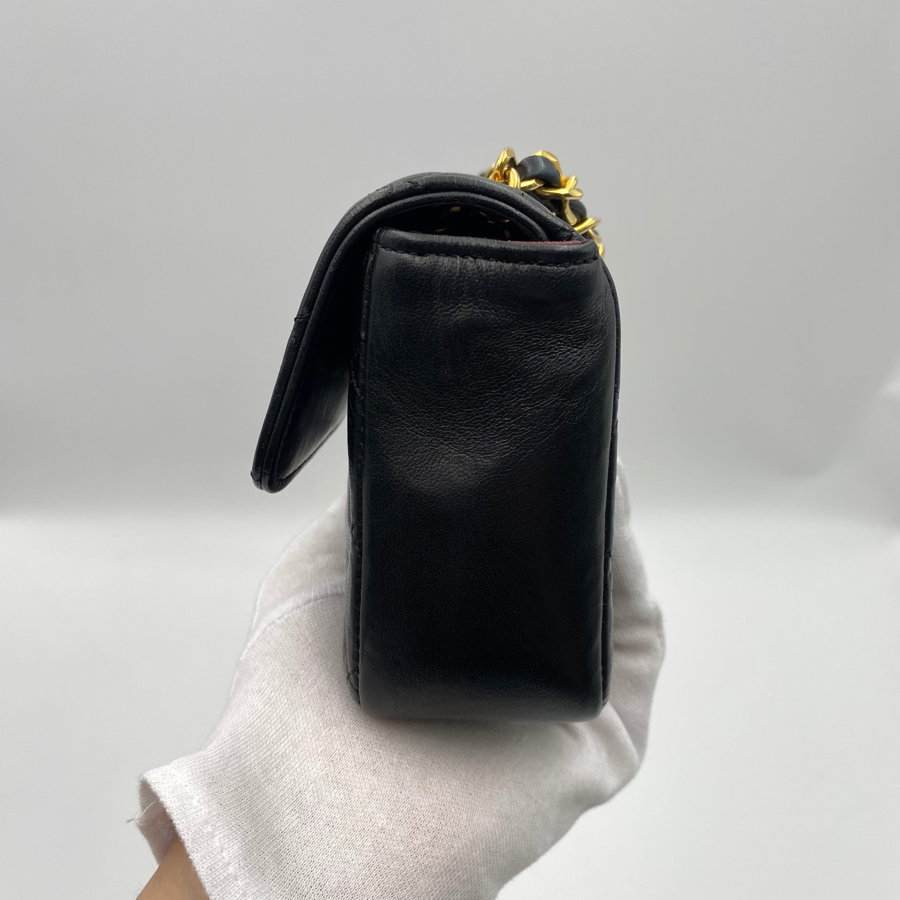 Chanel CHANEL VINTAGE MINI MATELASSE CHAIN SHOULDER BAG BLACK LAMB SKIN