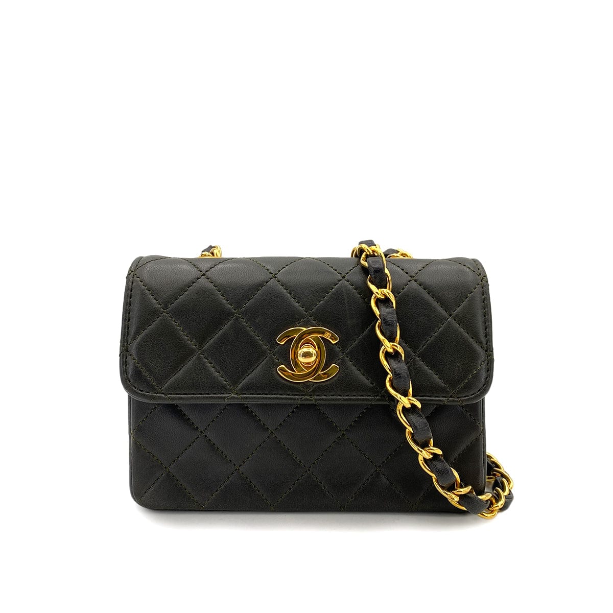 CHANEL CHANEL VINTAGE MINI MATELASSE CHAIN SHOULDER BAG DARK GRAY LAMB SKIN 90248136