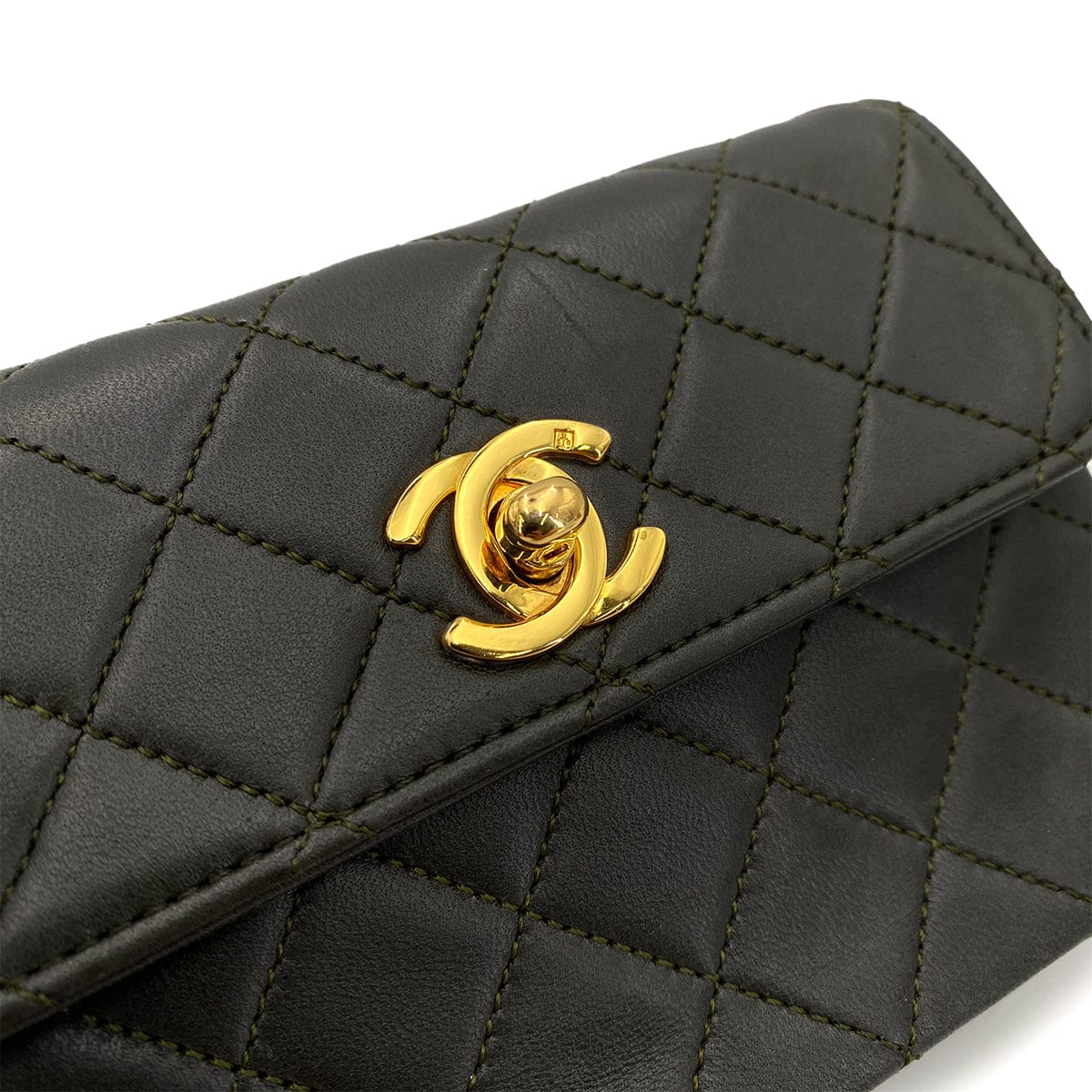 CHANEL CHANEL VINTAGE MINI MATELASSE CHAIN SHOULDER BAG DARK GRAY LAMB SKIN 90248136