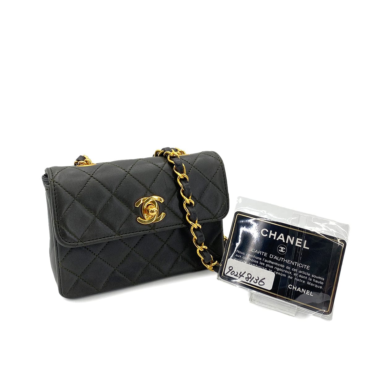 CHANEL CHANEL VINTAGE MINI MATELASSE CHAIN SHOULDER BAG DARK GRAY LAMB SKIN 90248136