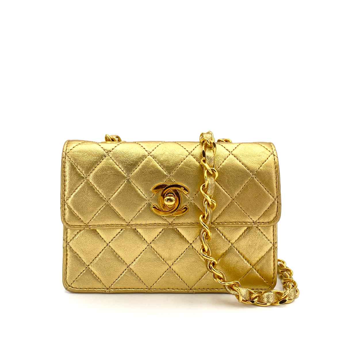 Chanel CHANEL VINTAGE MINI MATELASSE CHAIN SHOULDER BAG METALLIC GOLD LAMB SKIN 90241759