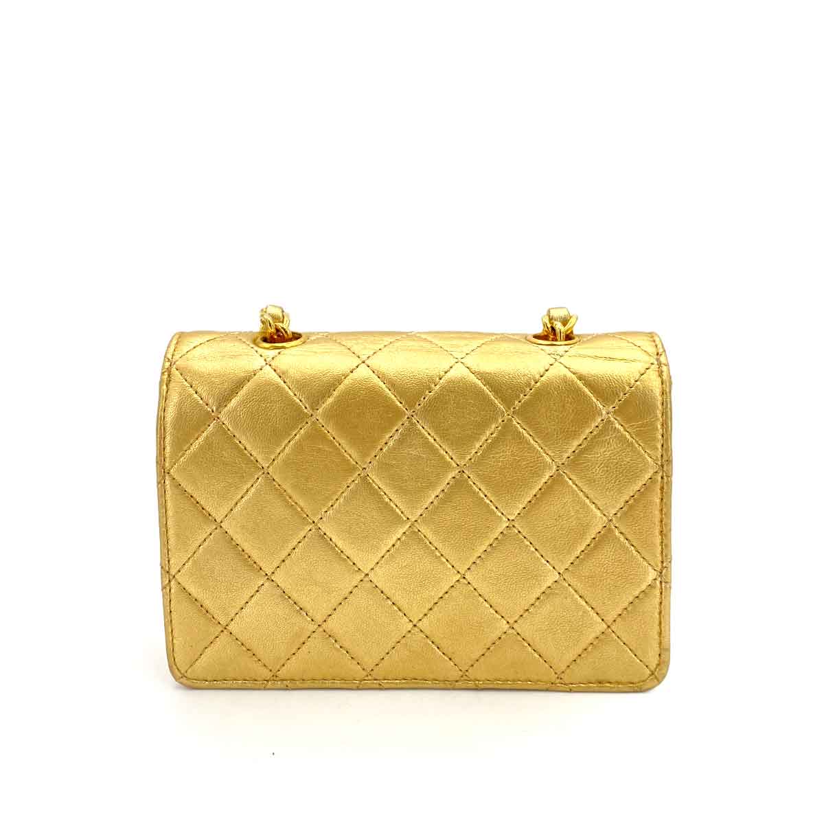 Chanel CHANEL VINTAGE MINI MATELASSE CHAIN SHOULDER BAG METALLIC GOLD LAMB SKIN 90241759