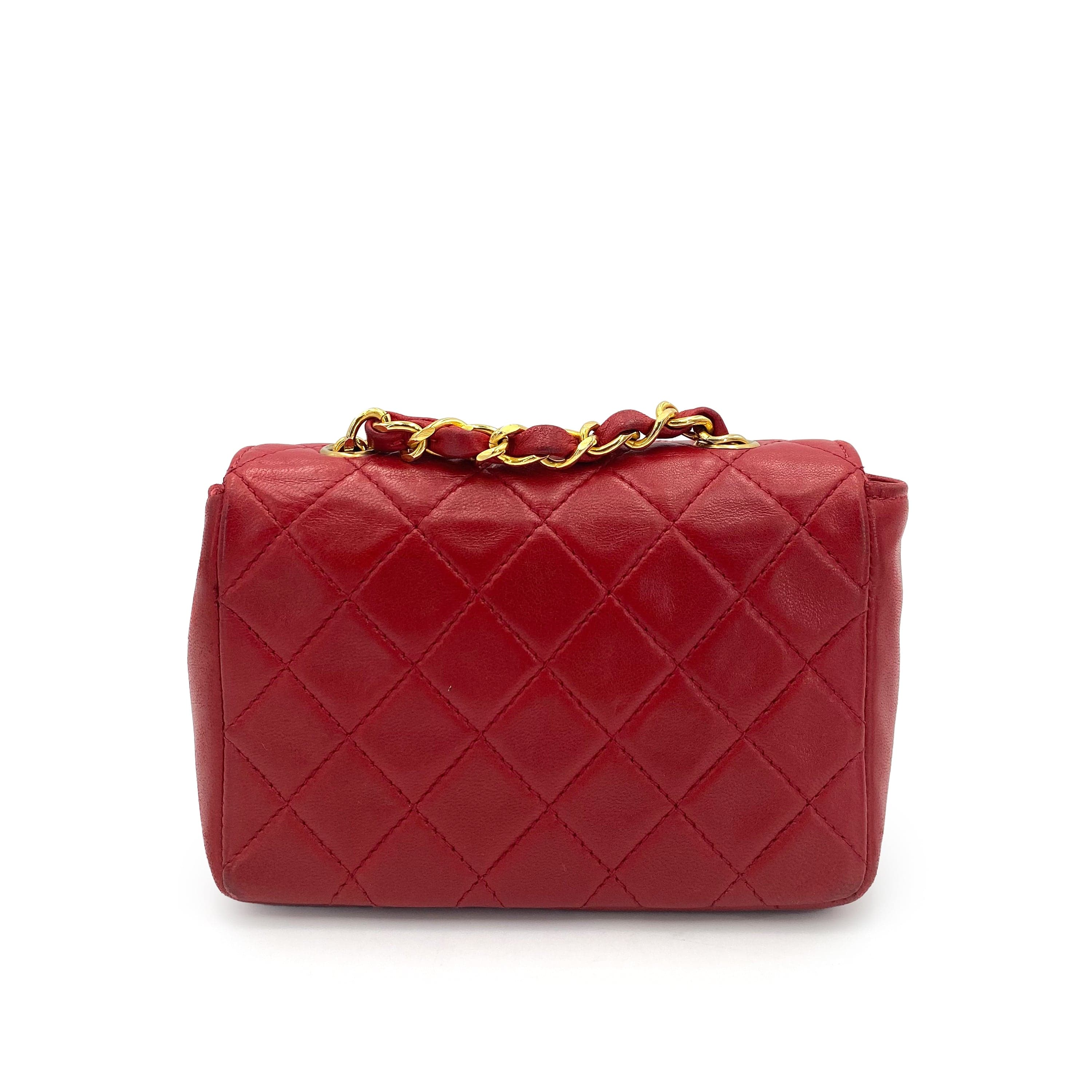 chanel CHANEL VINTAGE MINI MATELASSE CHAIN SHOULDER BAG RED LAMB SKIN 90241698