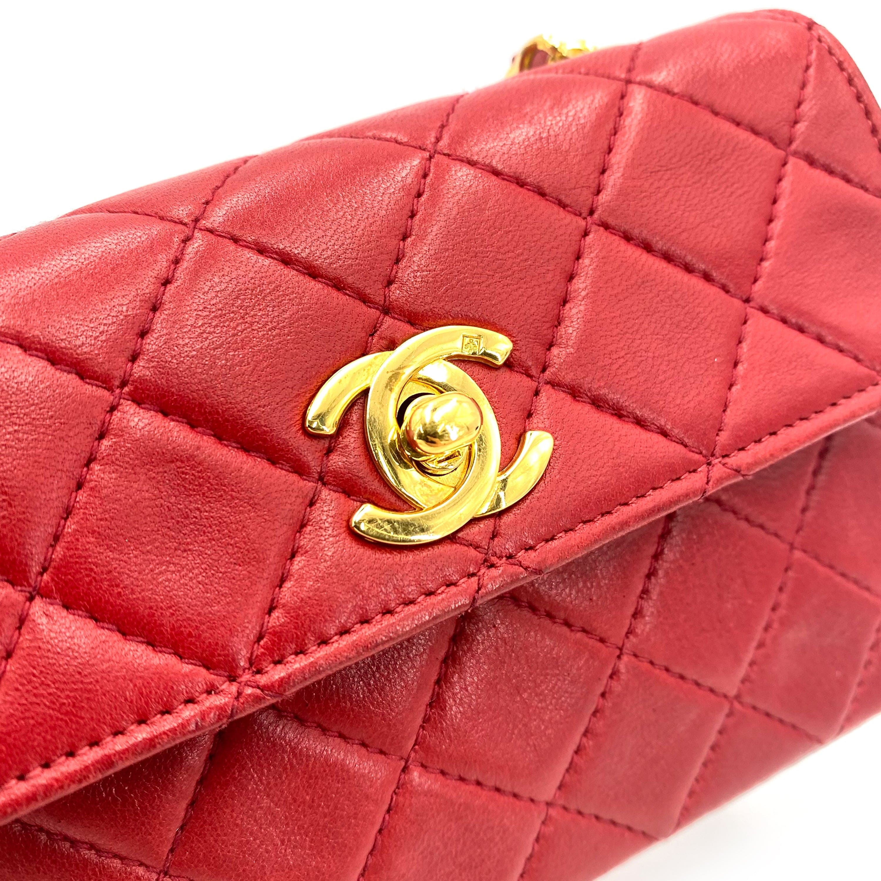 chanel CHANEL VINTAGE MINI MATELASSE CHAIN SHOULDER BAG RED LAMB SKIN 90241698