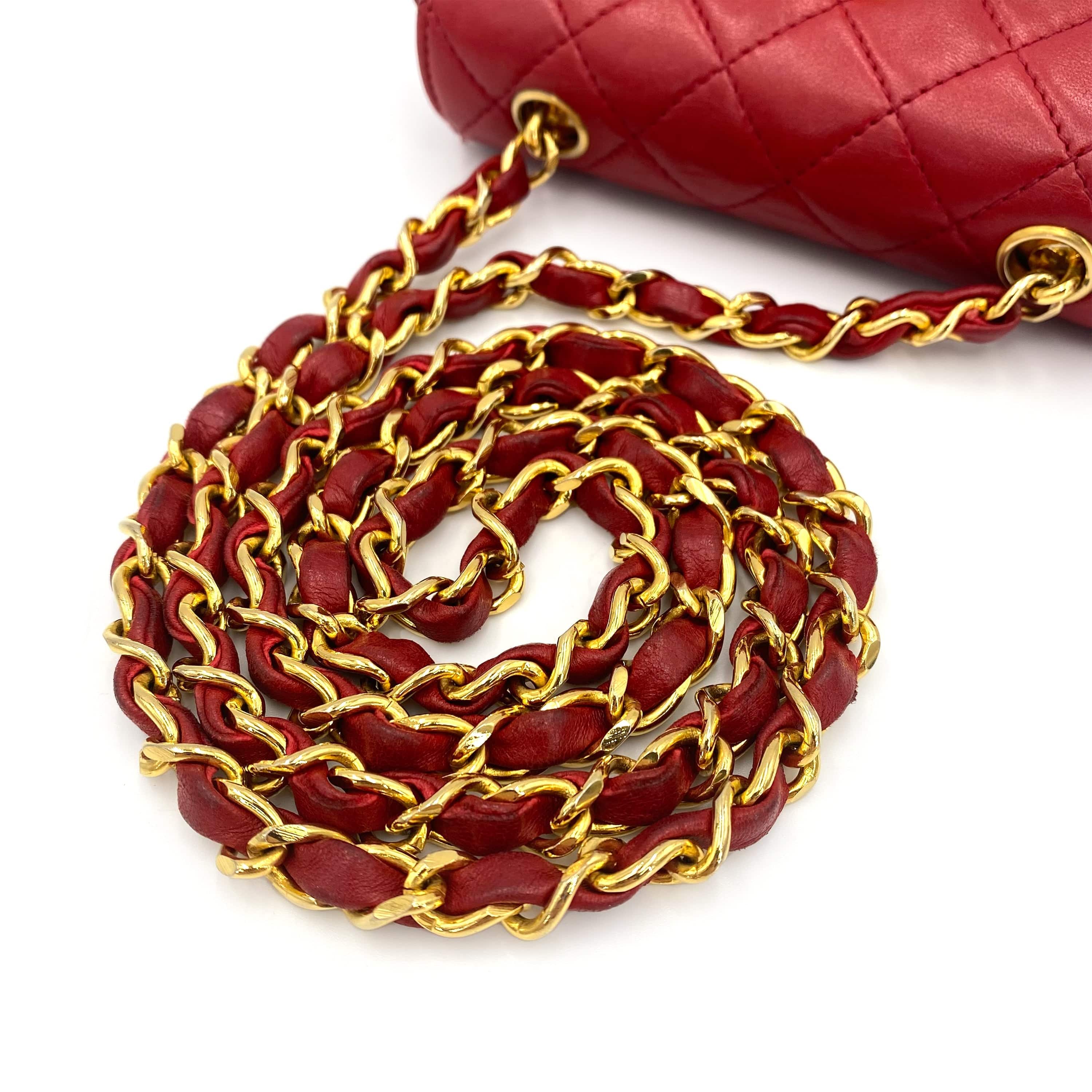 chanel CHANEL VINTAGE MINI MATELASSE CHAIN SHOULDER BAG RED LAMB SKIN 90241698